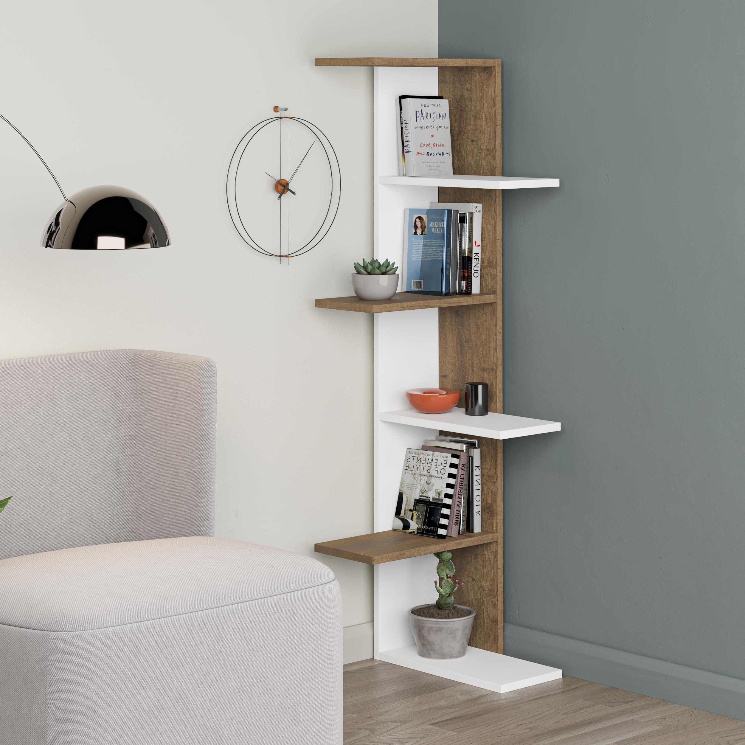 Saso 5-tier Corner Bookcase - Zigzag Corner Bookcase