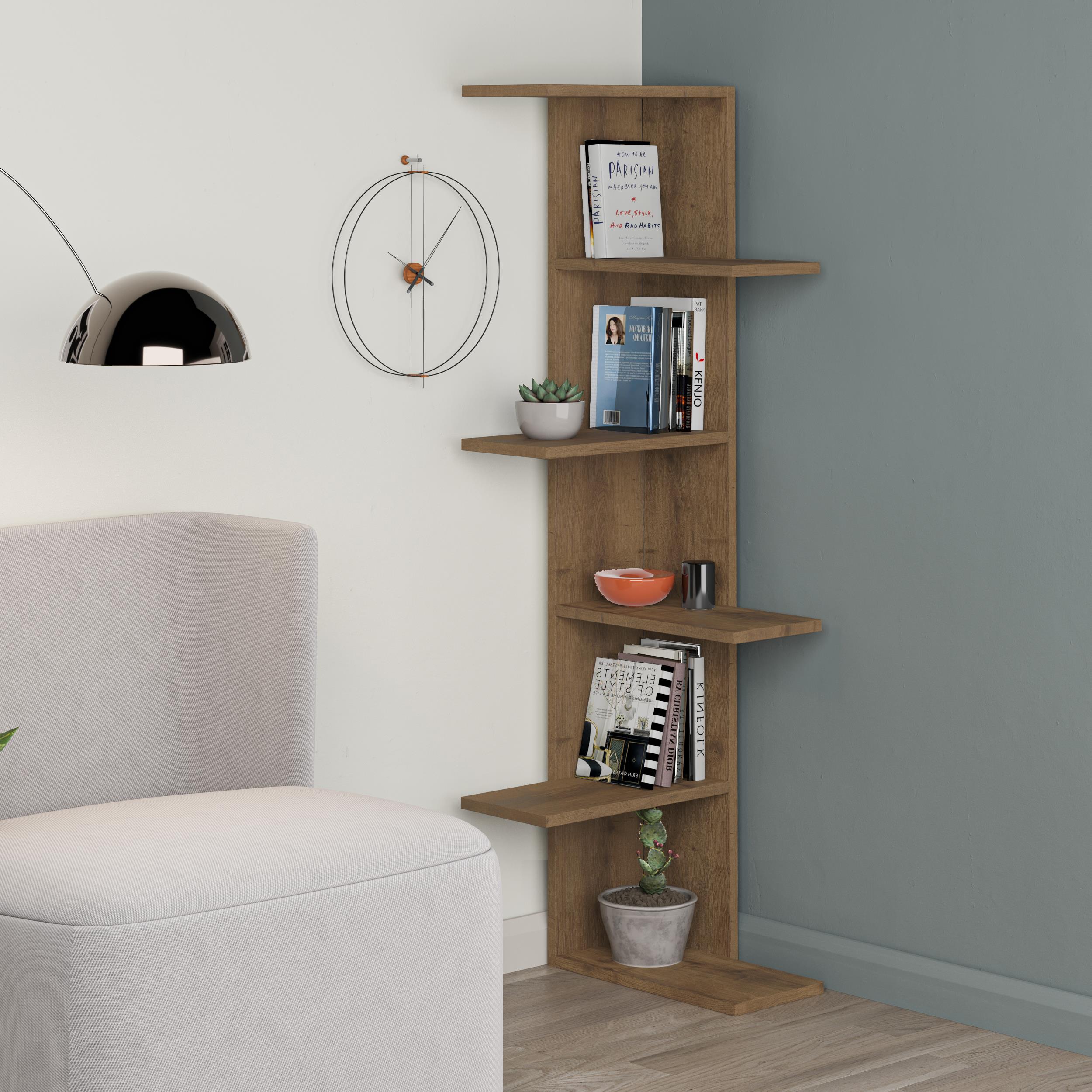 Saso 5-tier Corner Bookcase - Zigzag Corner Bookcase