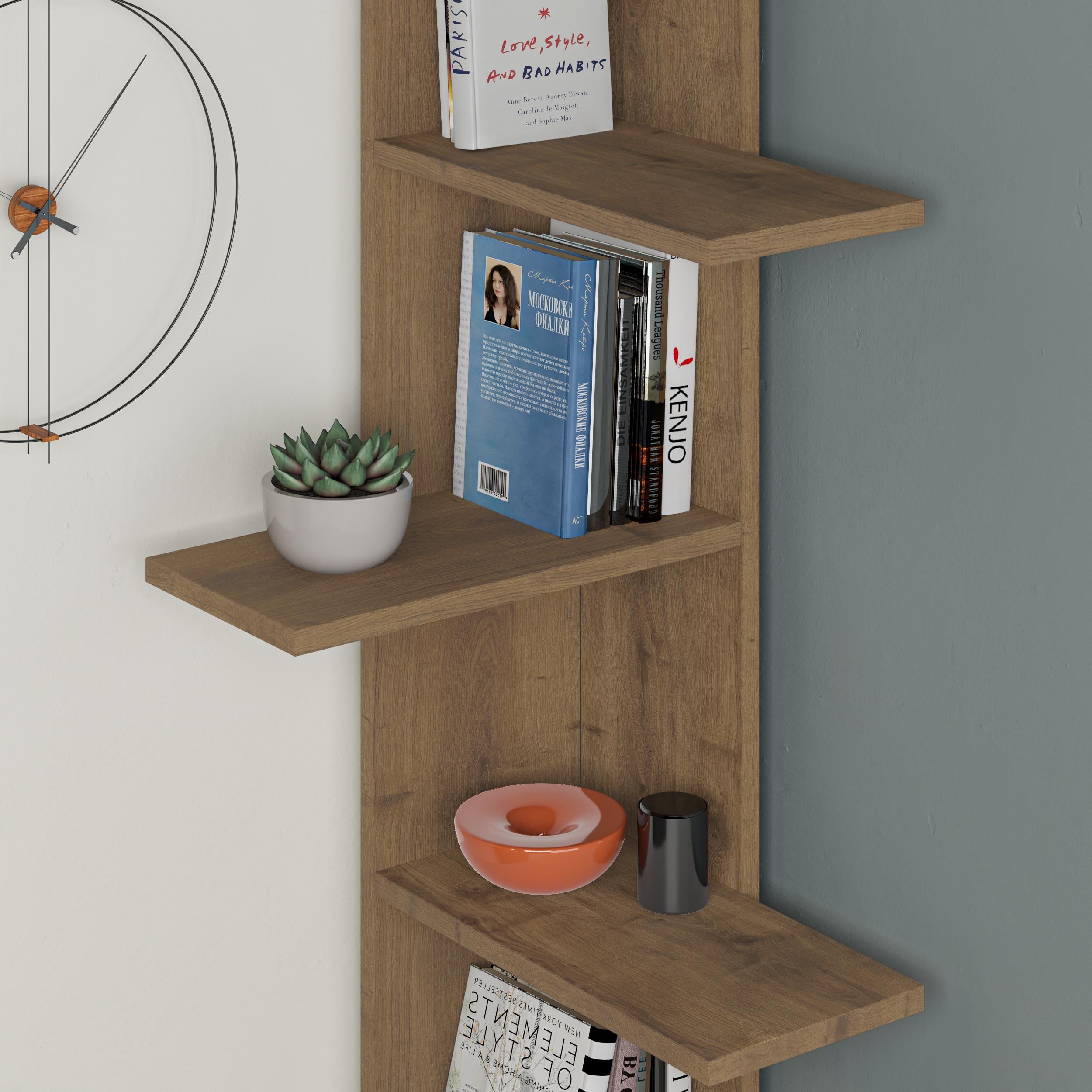 Saso 5-tier Corner Bookcase close-up detail