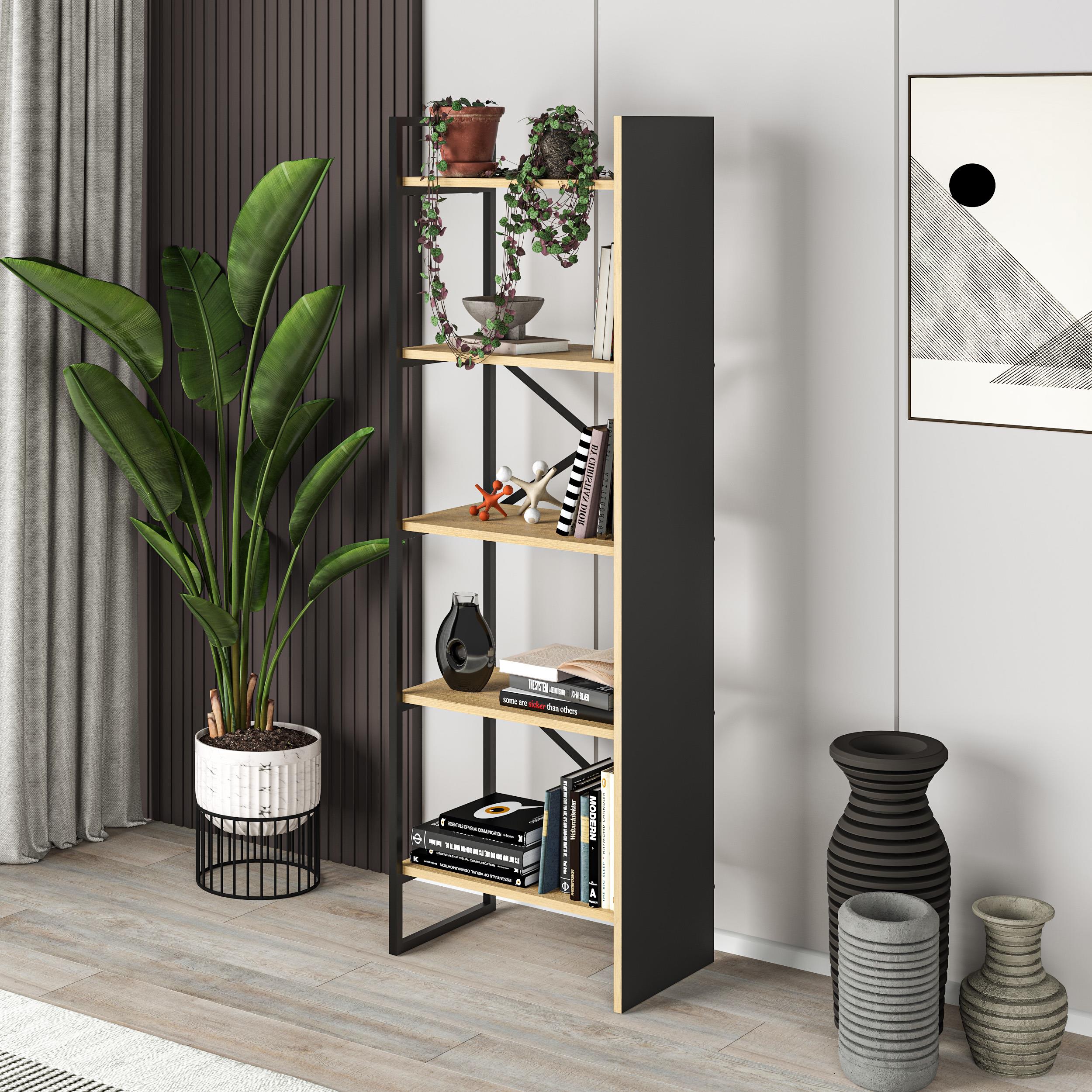 Detroit Industrial Bookcase 58cm - styled in a living room setting