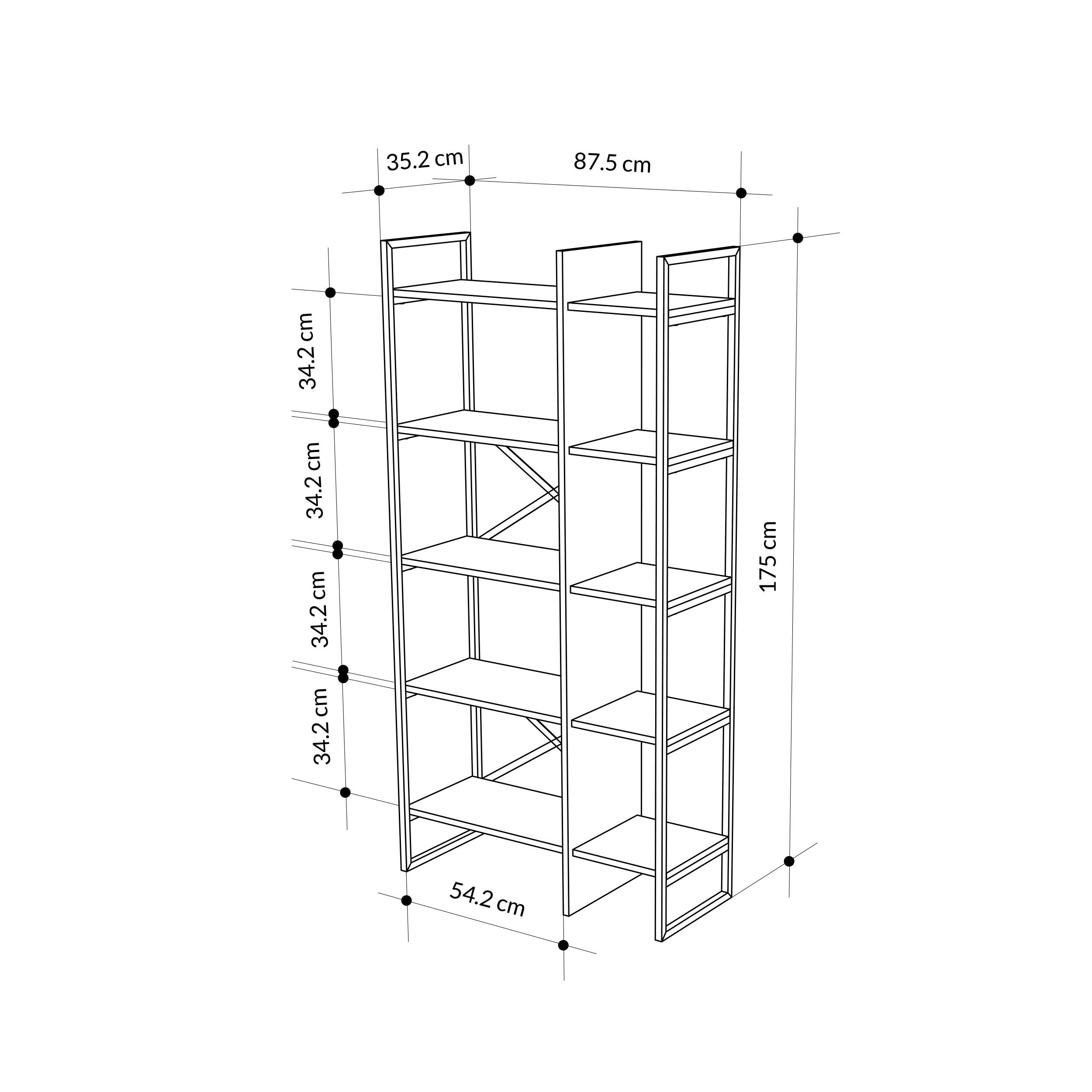 Detroit Industrial Bookcase 87.5cm - dimensions