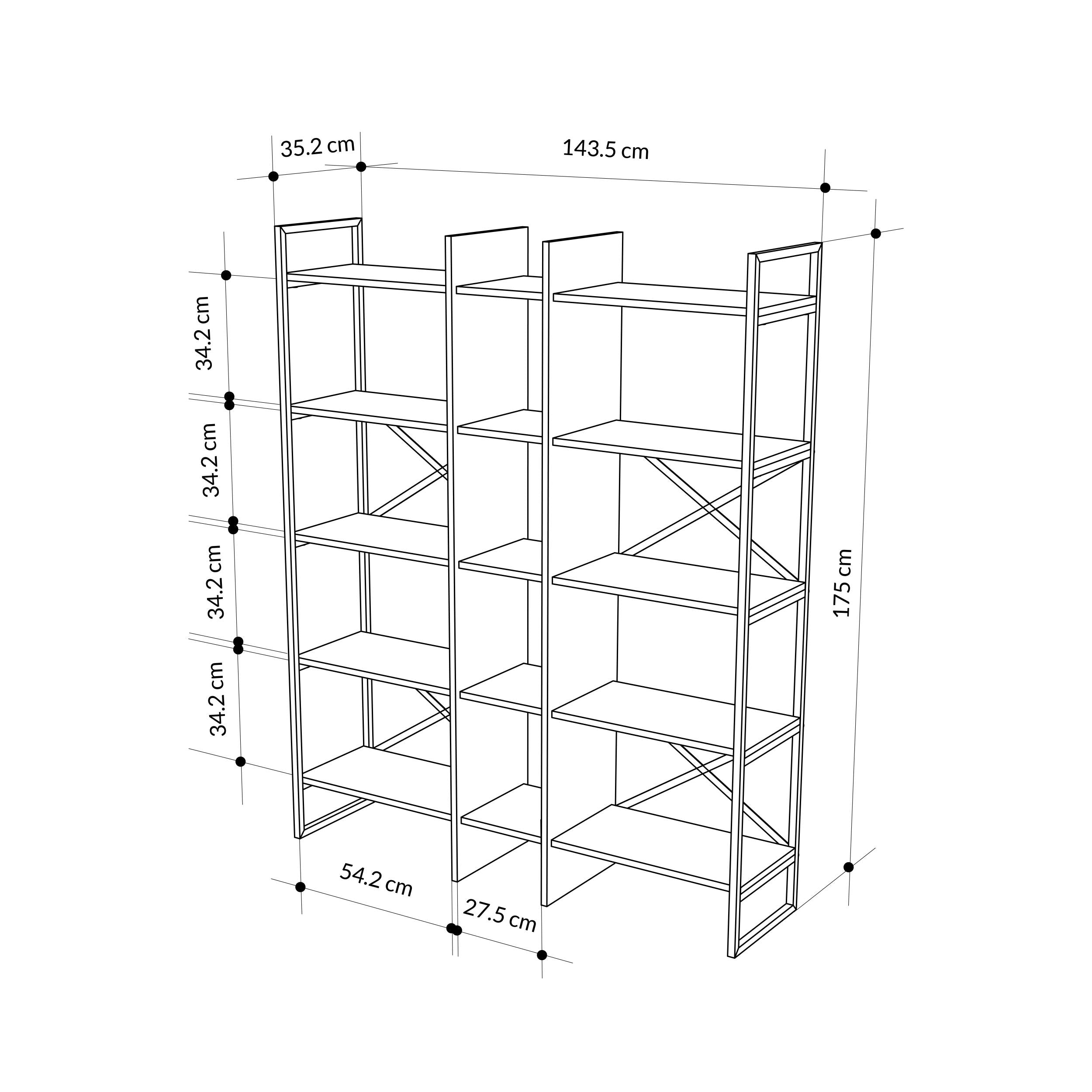 Detroit Industrial Bookcase 143.5cm - dimensions