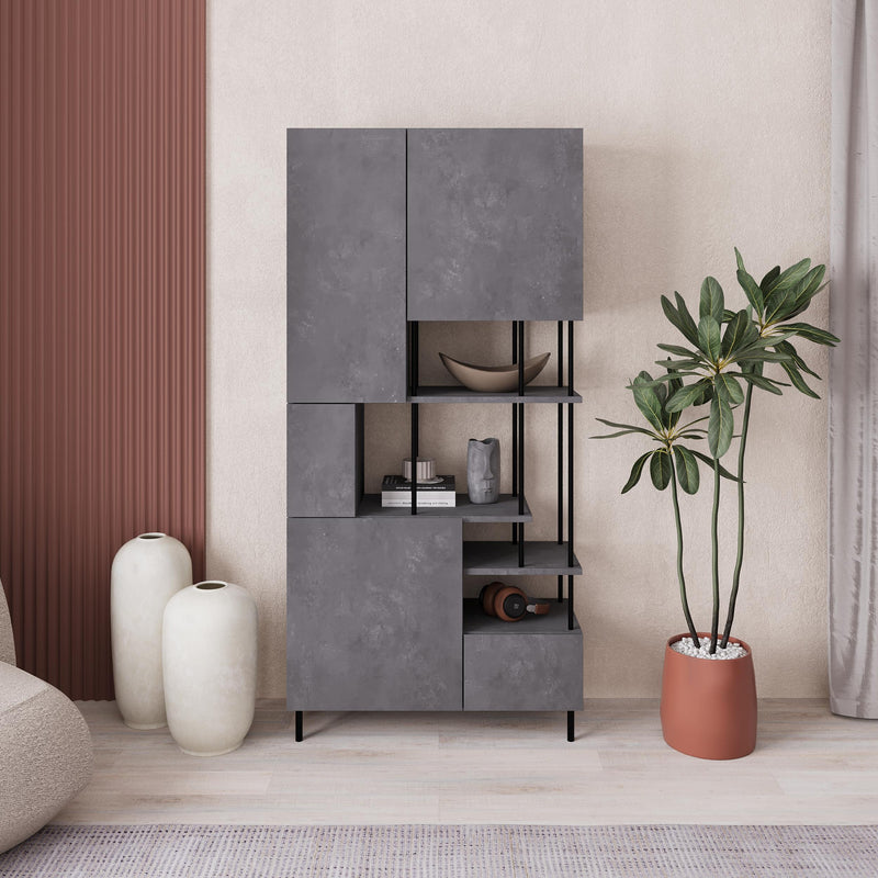 Key Bookcase – Modern 5 Door Storage Cabinet with Shelves
