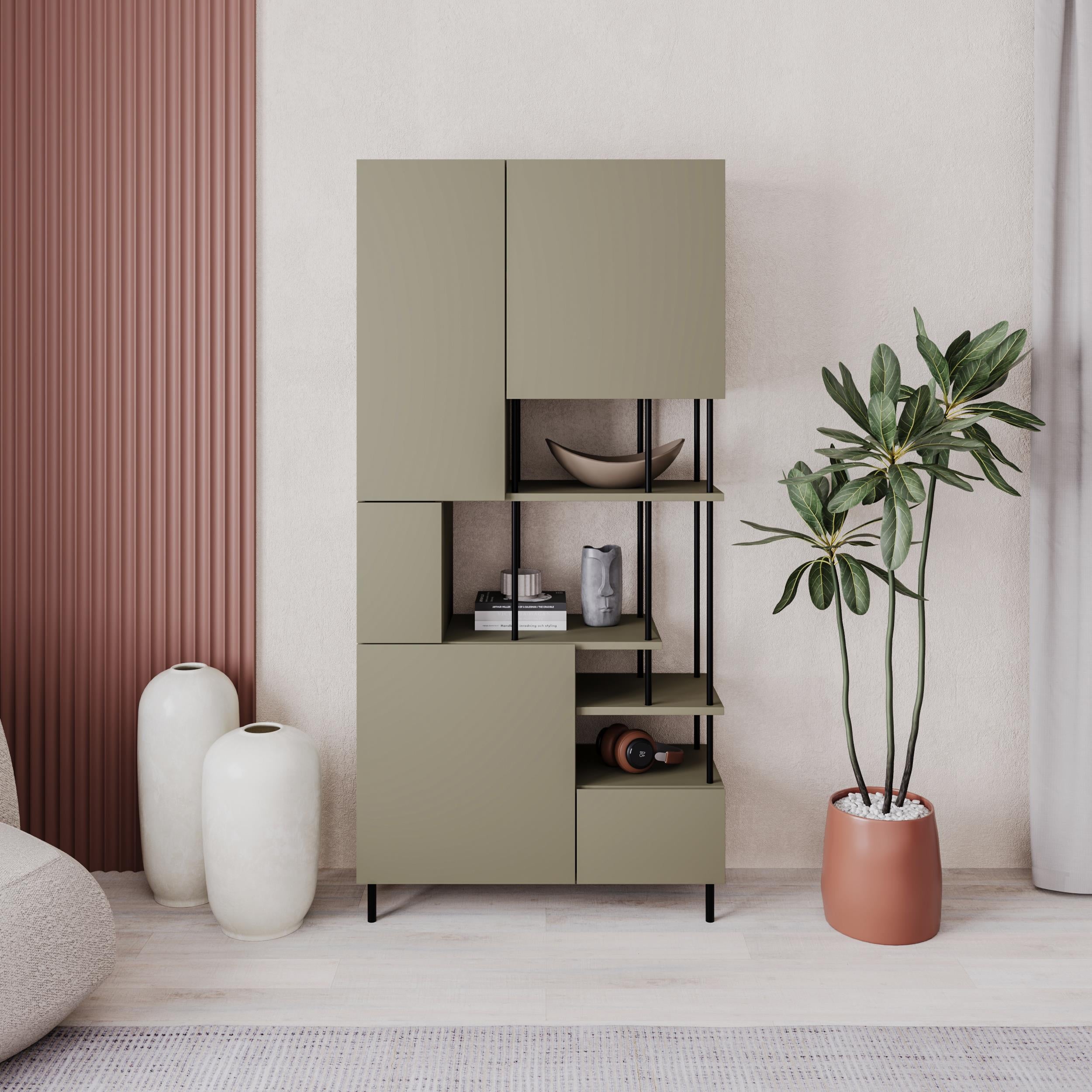 Key Bookcase – Modern 5 Door Storage Cabinet with Shelves
