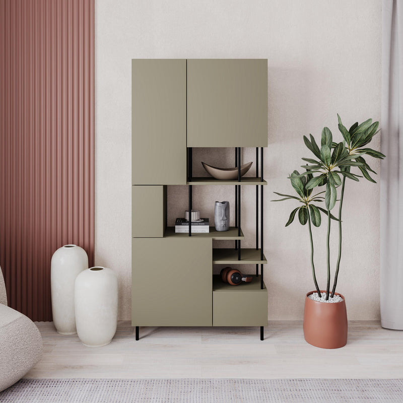 Key Bookcase – Modern 5 Door Storage Cabinet with Shelves