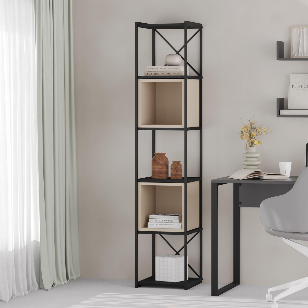 Vale Mini Industrial Bookcase styled in a room setting