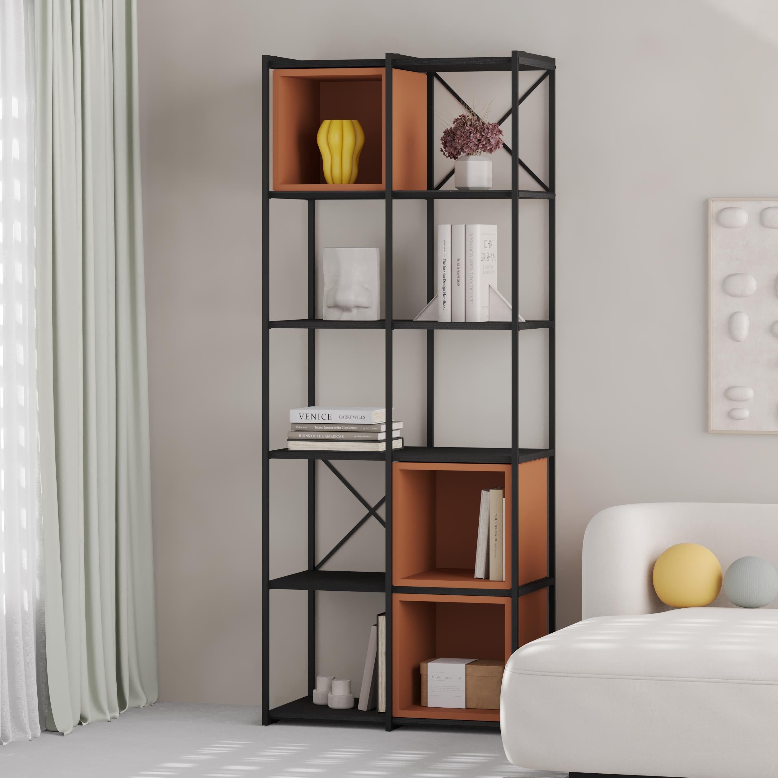 Vale Midi Industrial Bookcase styled in a room setting