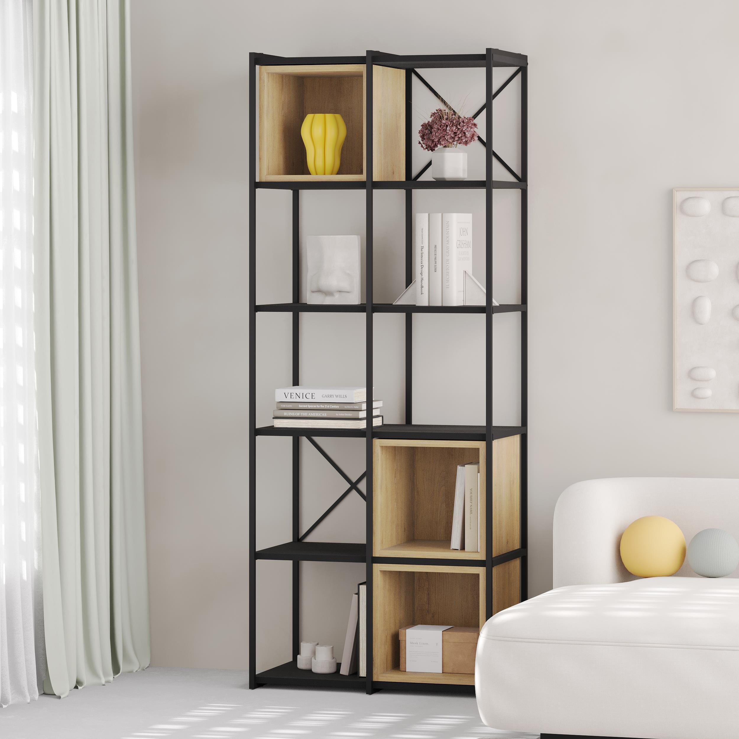 Vale Midi Industrial Bookcase styled in a room setting