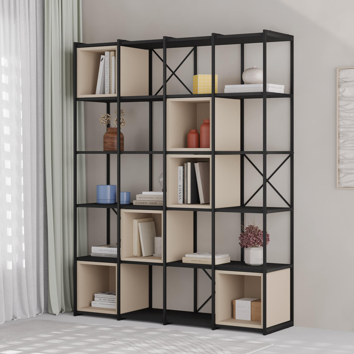 Vale Maxi Industrial Bookcase styled in a room setting