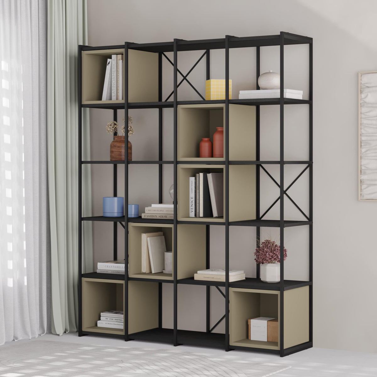 Vale Maxi Industrial Bookcase styled in a room setting