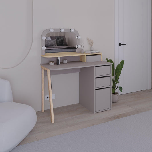 Avien Dressing Table Set – LED Mirror, 3 Drawers & Storage Cabinet