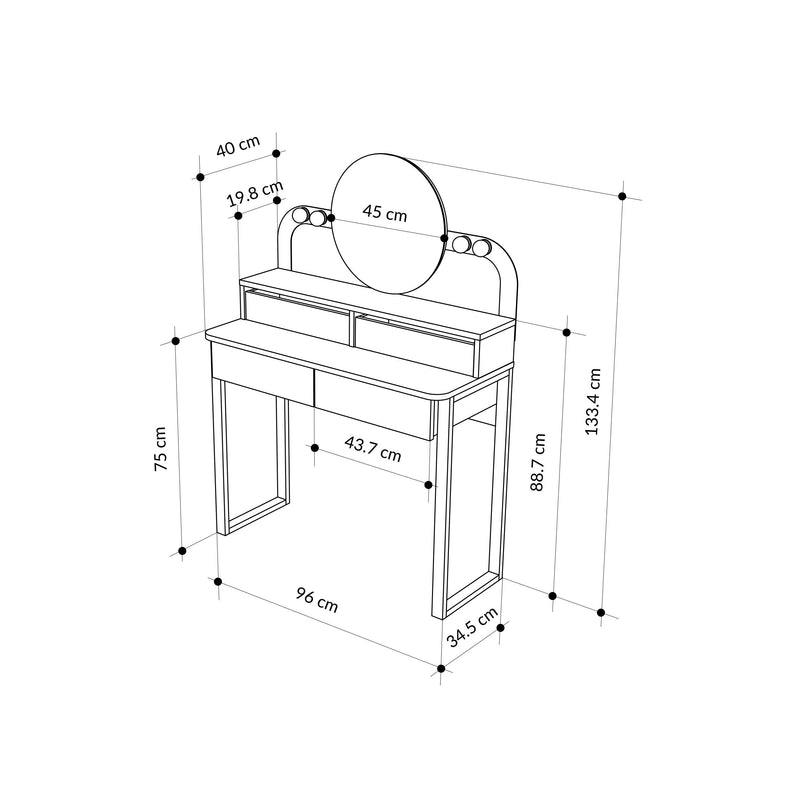 Lora Vanity Table with Round LED Mirror - Additional Image 5