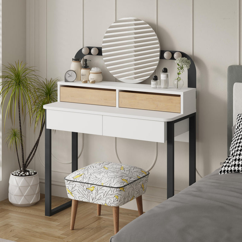 Lora Vanity Table with Round LED Mirror