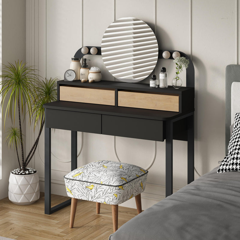 Lora Vanity Table with Round LED Mirror