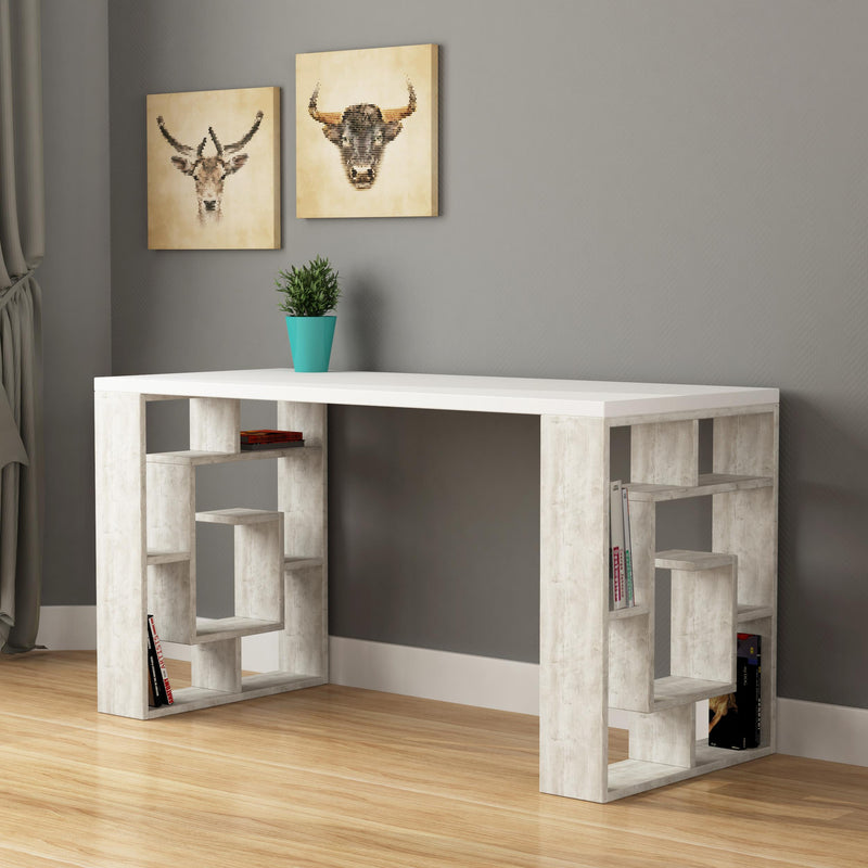 Labirent Desk with Bookshelf Legs 137cm – styled in home office – Decortie