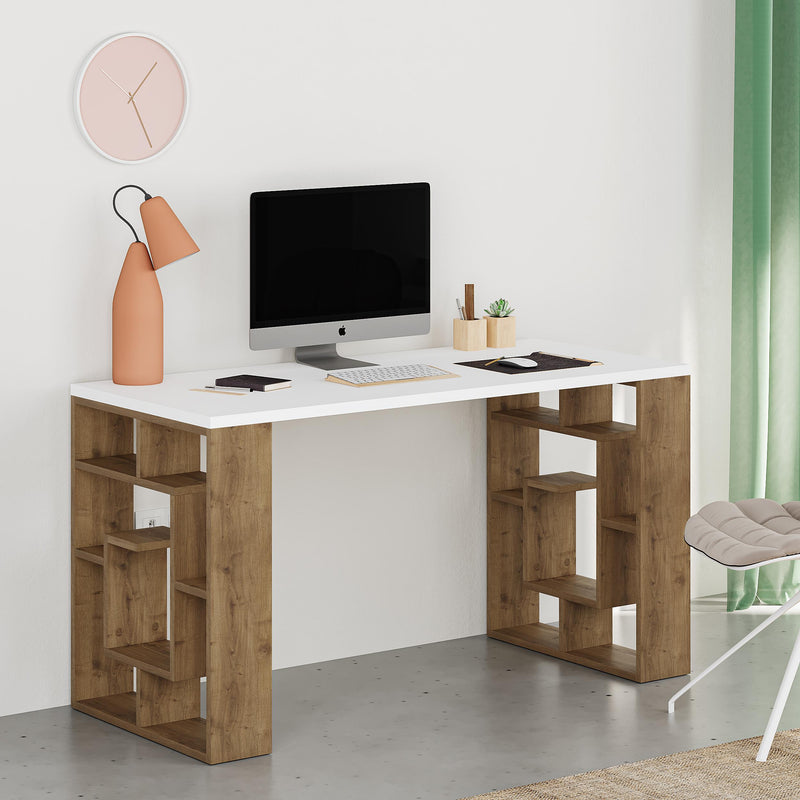 Labirent Desk with Bookshelf Legs 137cm – styled in home office – Decortie
