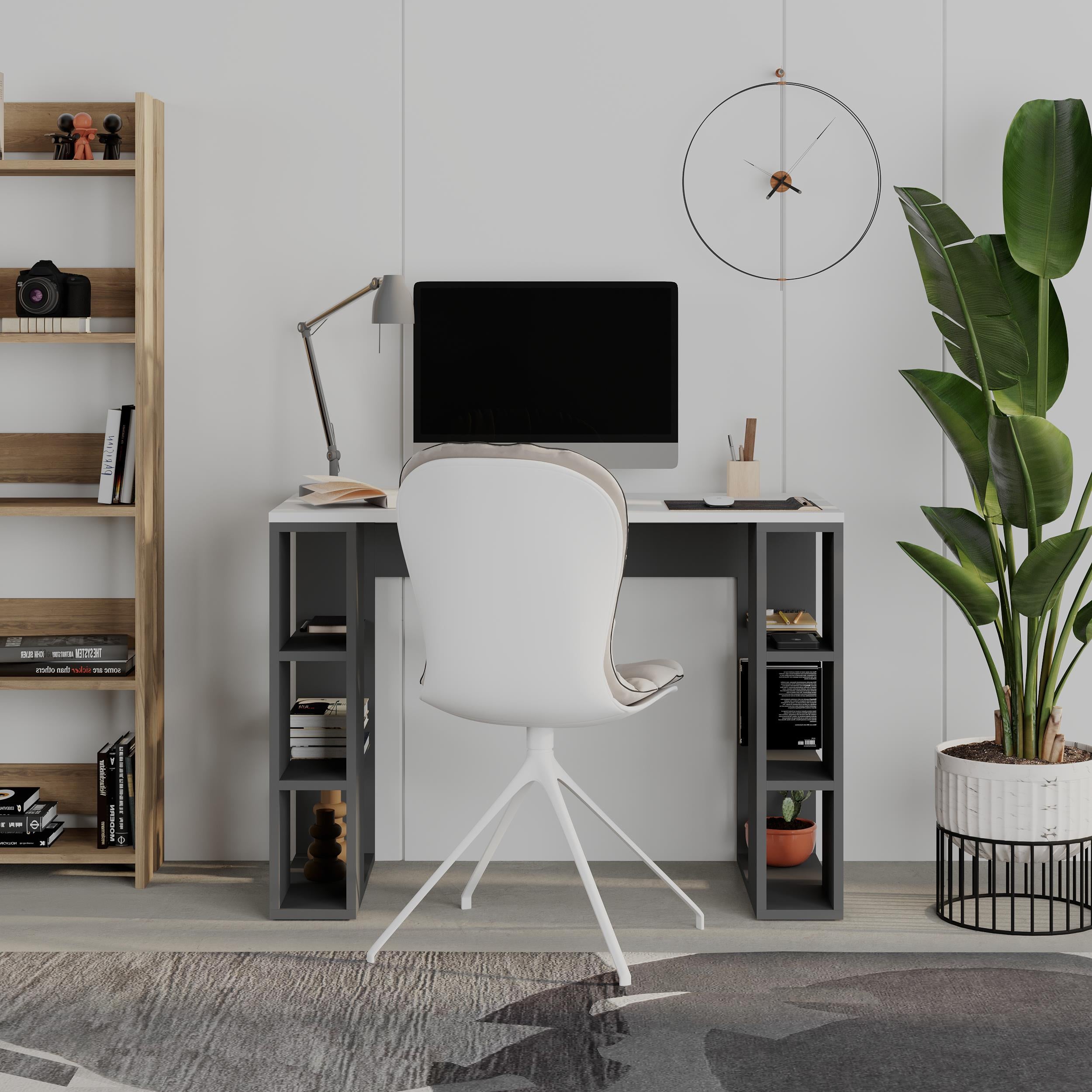 Colmar Study Desk – 106 cm – Modern Desk with Storage Shelves