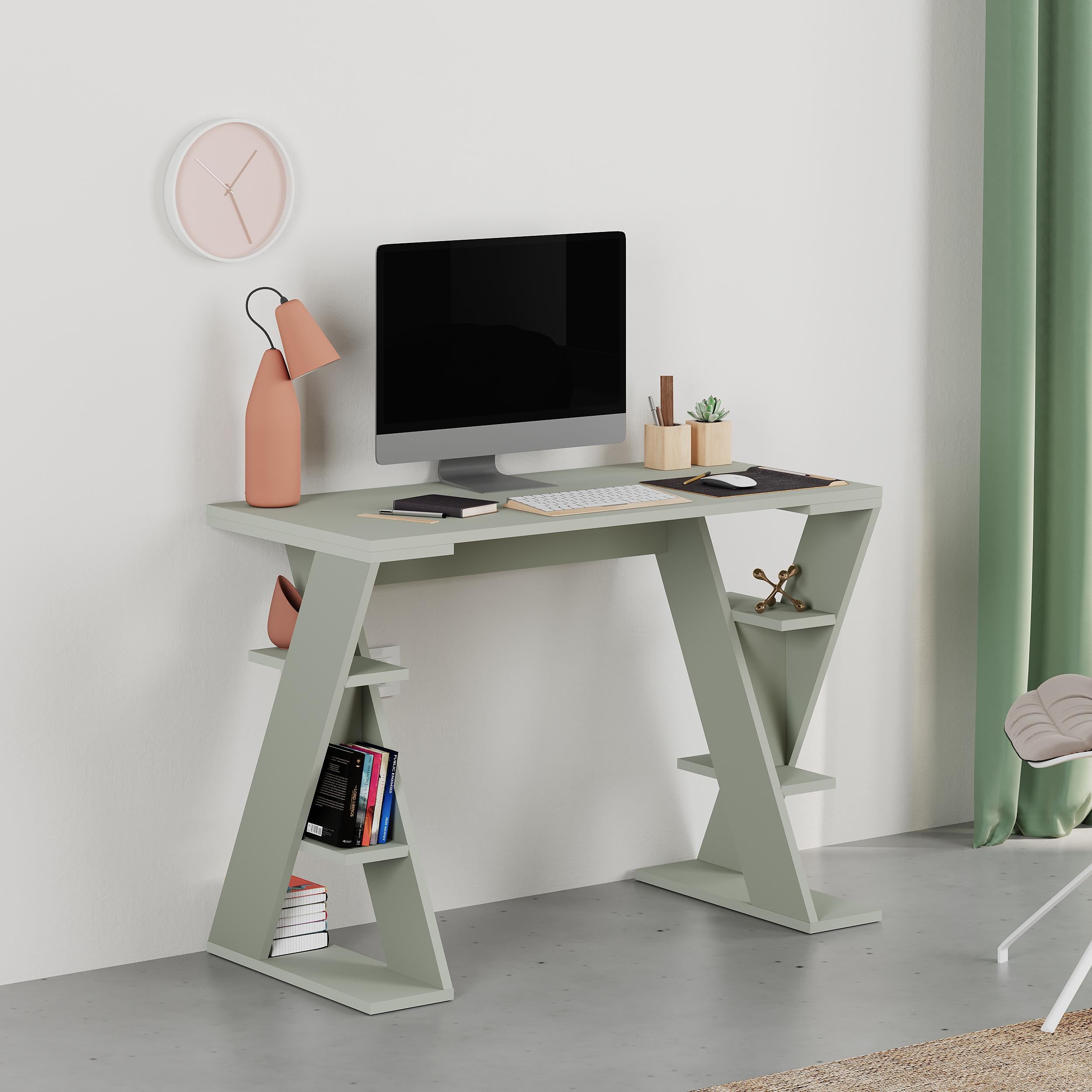 Papillon Modern Study Desk - Study Desk with Built-In Open Shelving