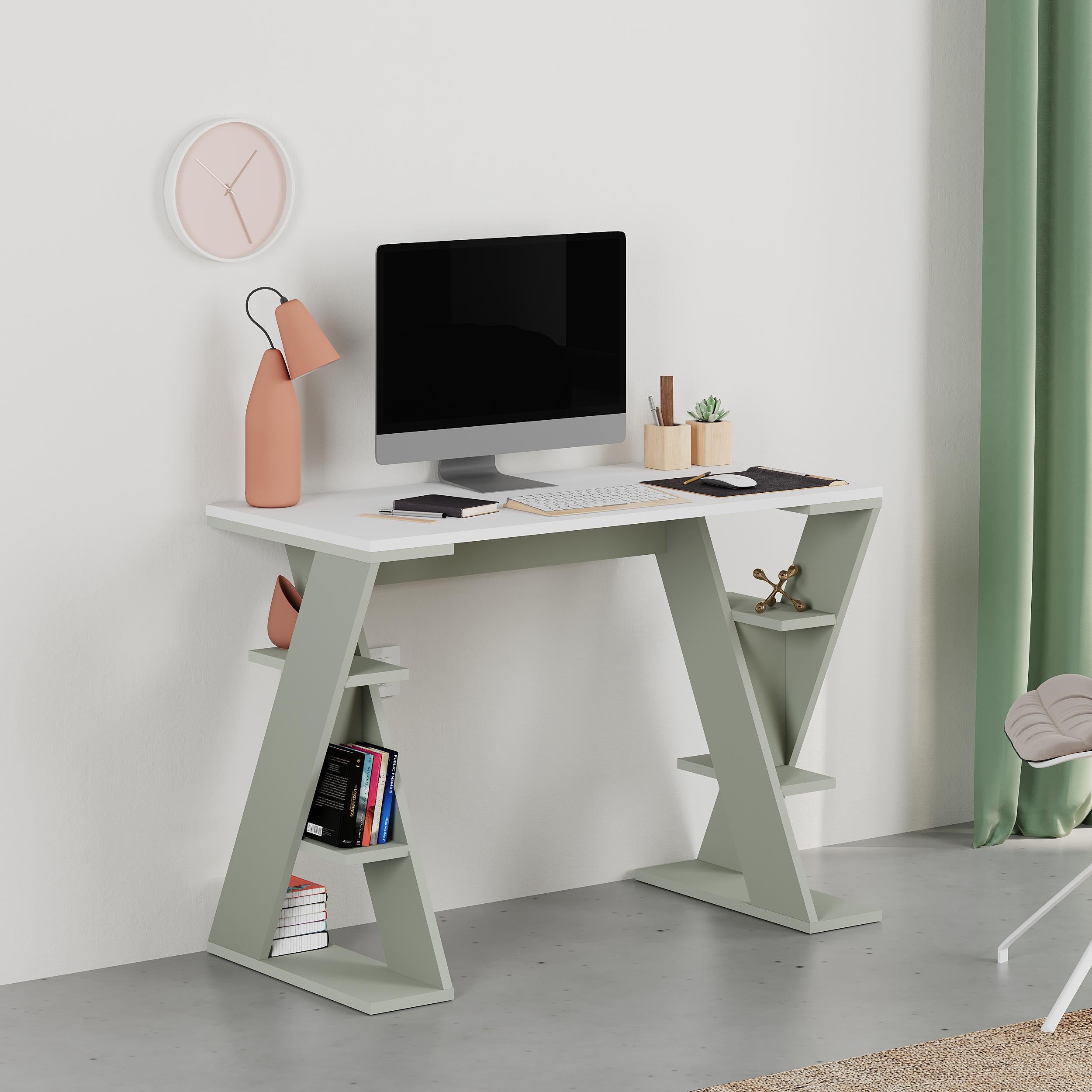 Papillon Modern Study Desk - Study Desk with Built-In Open Shelving