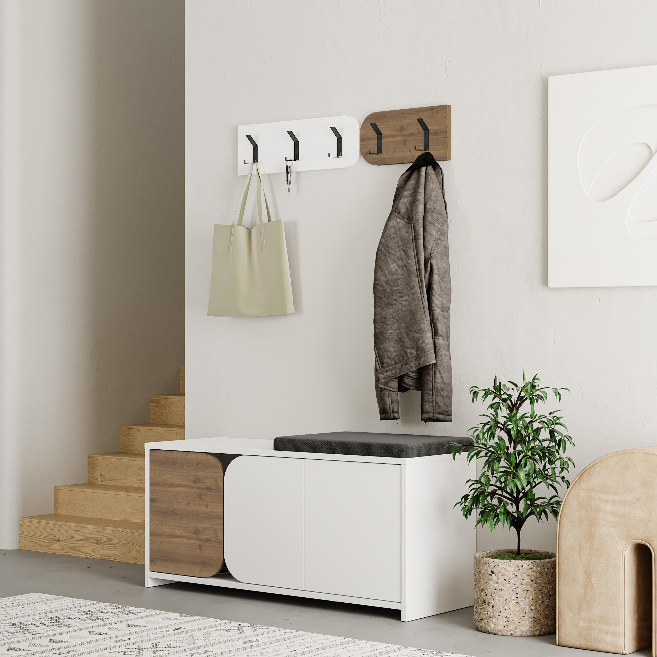 Moni Hallway Shoe Cabinet and Hanger Set styled in a hallway