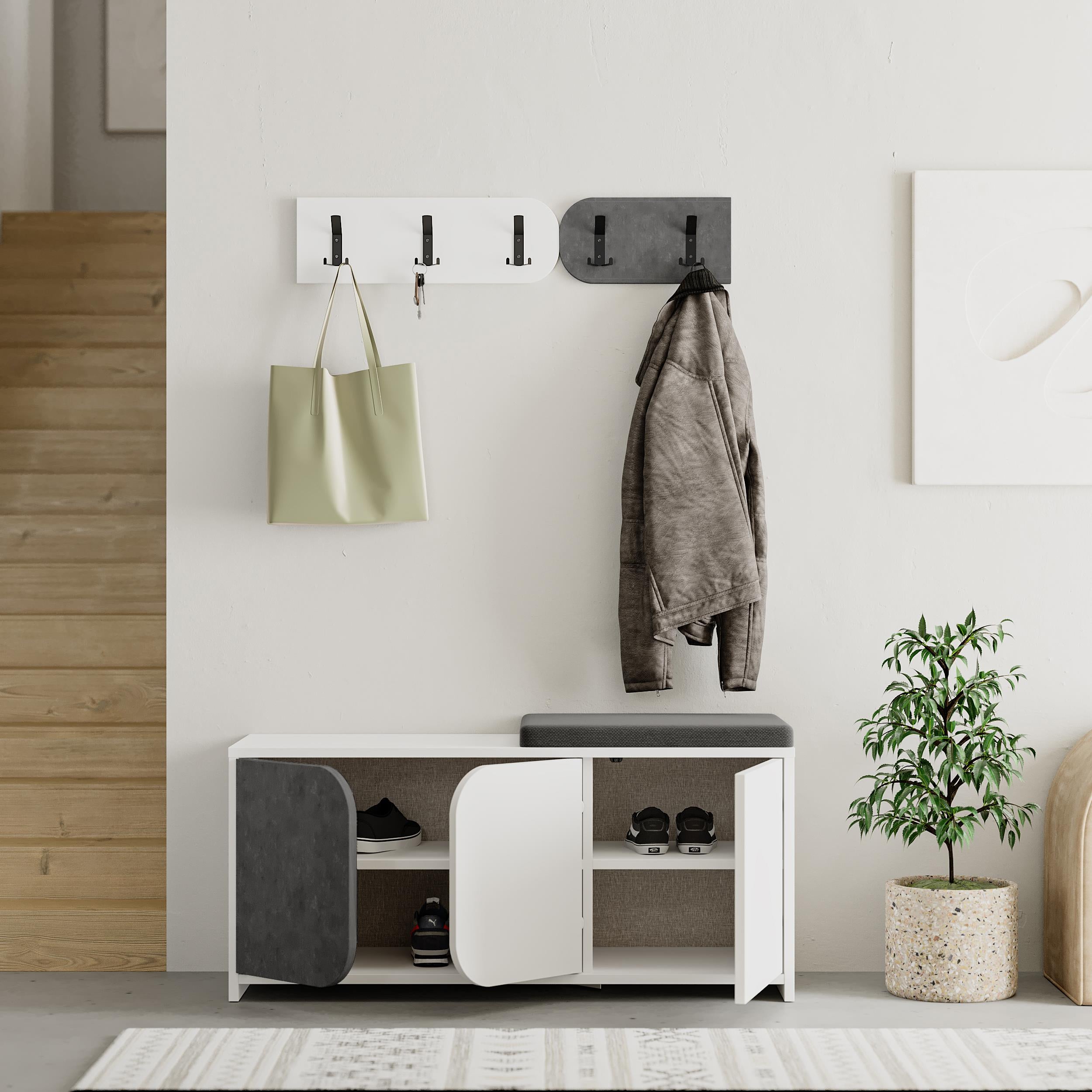Moni Hallway Shoe Cabinet and Hanger Set open storage detail