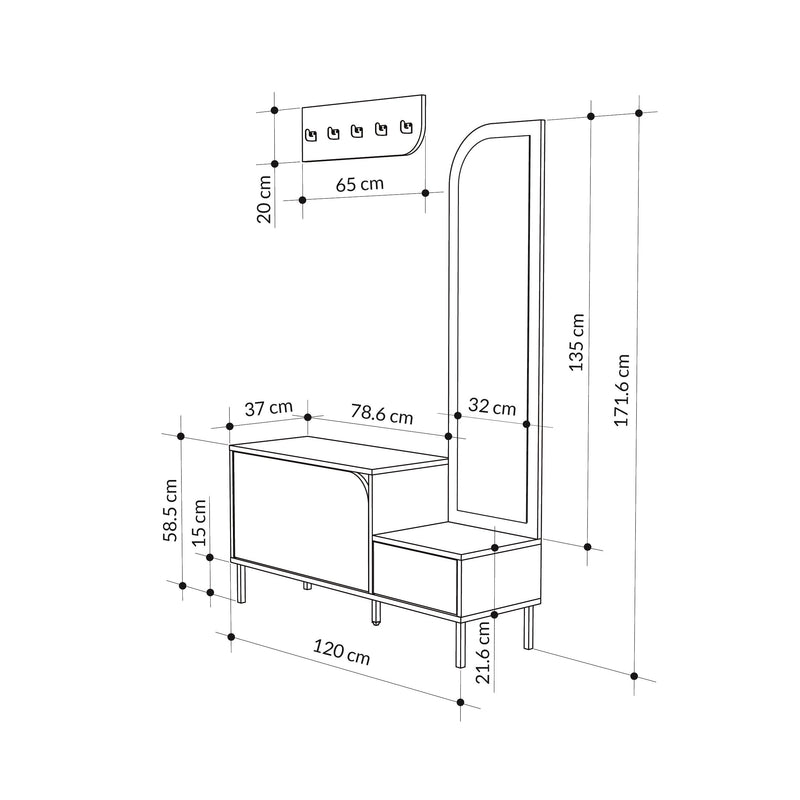 Mila Shoe Cabinet & Hanger Set – 3-in-1 Hallway Unit with Mirror - Additional Image 11