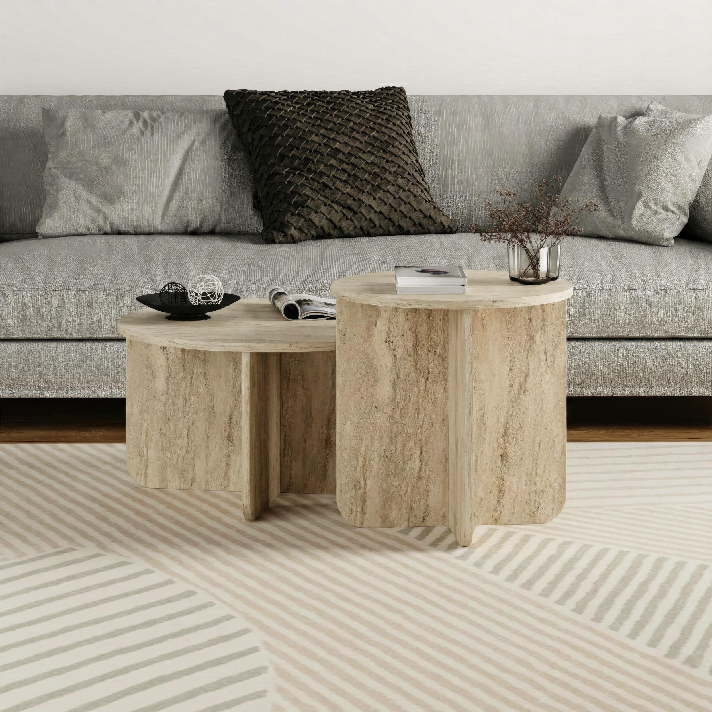 Hillary 2-Piece Coffee Table Set - Nesting Coffee Tables with Sculptural Bases