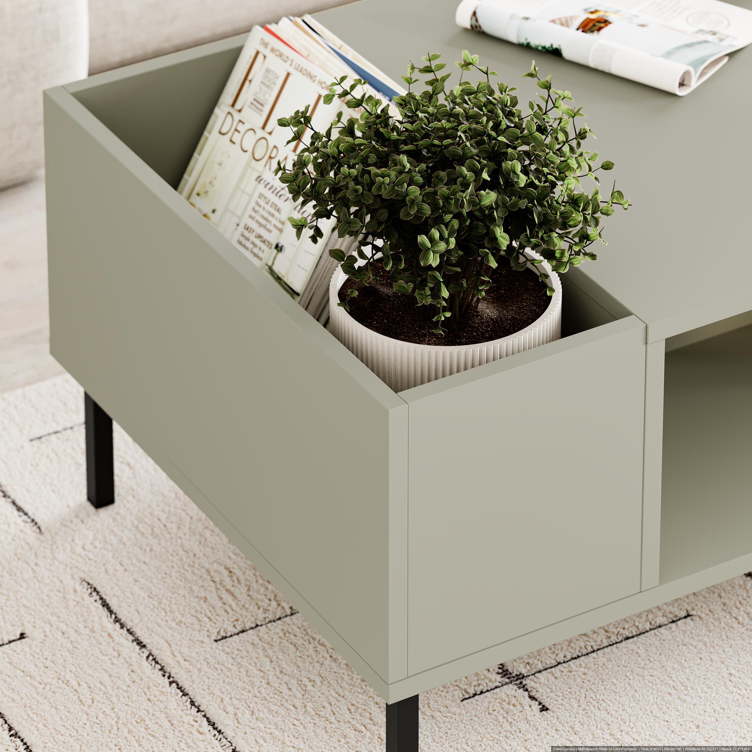 Vena Modern Coffee Table Ash Green close-up detail