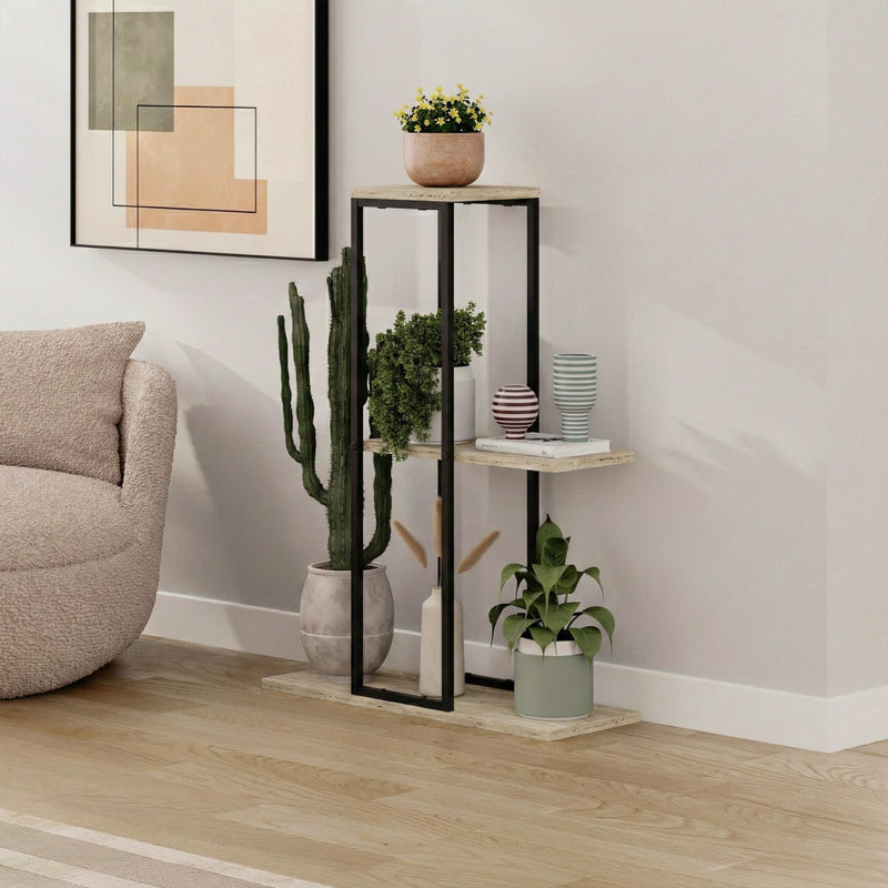 Vetra Modern Plantstand Shelves styled in a room corner