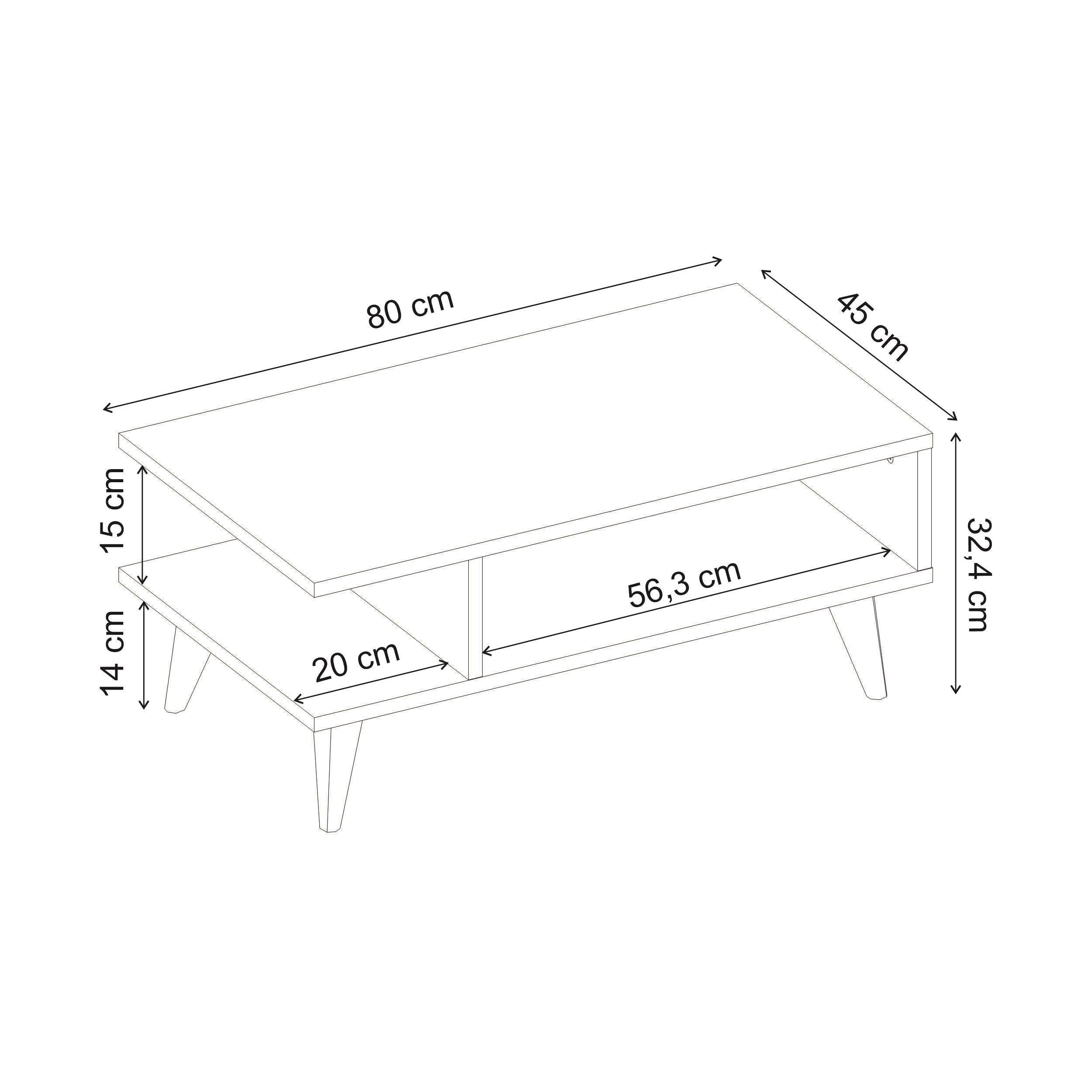 Titus Modern Coffee Table Open Storage Shelf White 80 x 45 x 32.4 cm - Additional Image 3