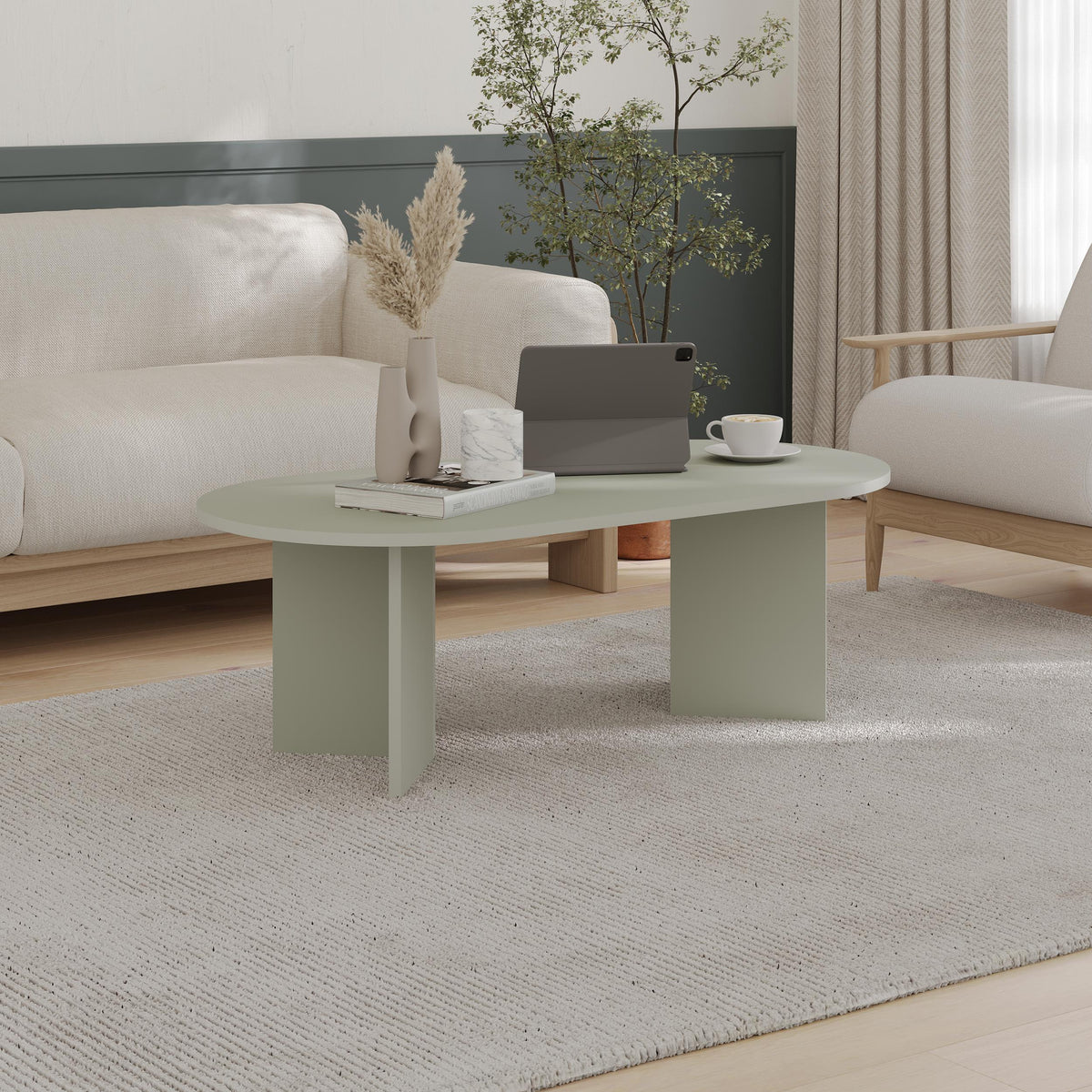 Sable Oval Coffee Table in Ash Green