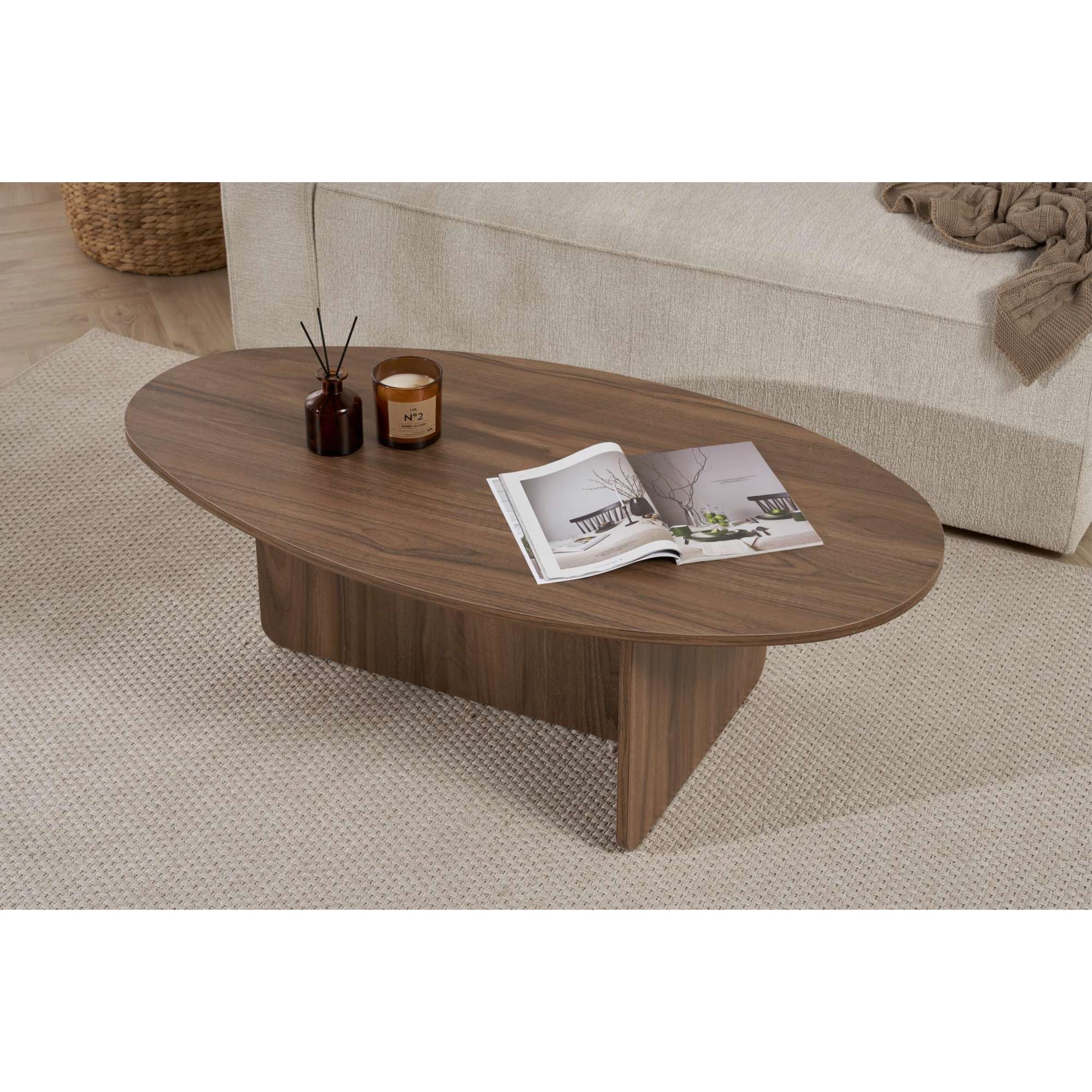 Orba Oval Coffee Table - Oval Coffee Table with Solid Plank Base