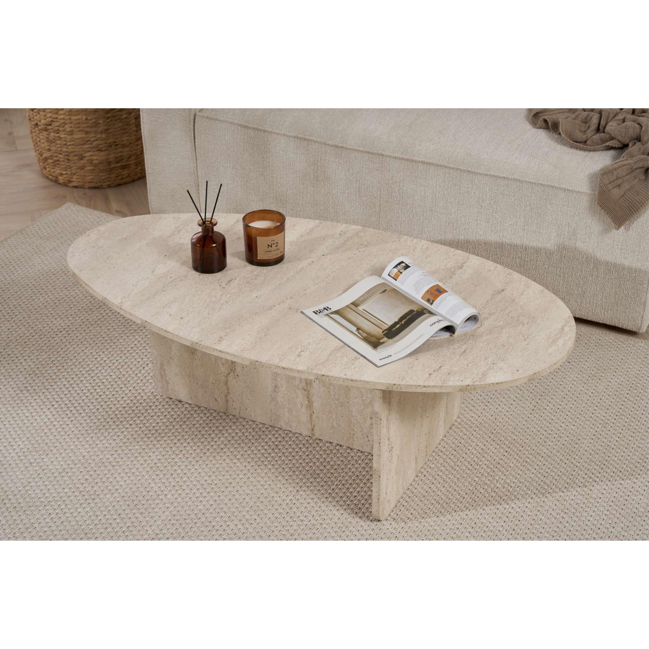Orba Oval Coffee Table - Oval Coffee Table with Solid Plank Base