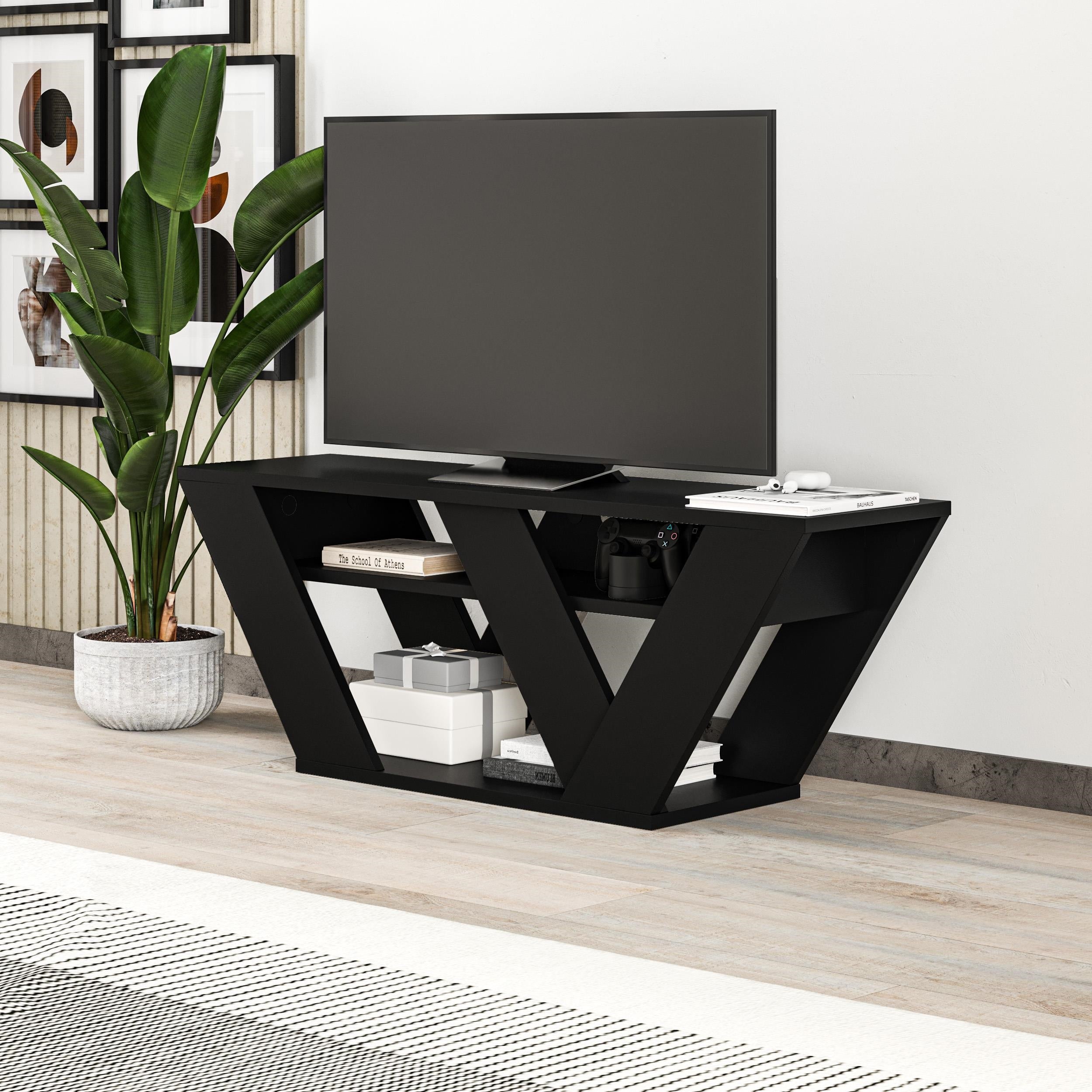 Pipralla Modern TV Stand Multimedia Centre TV Unit With Shelves 110cm
