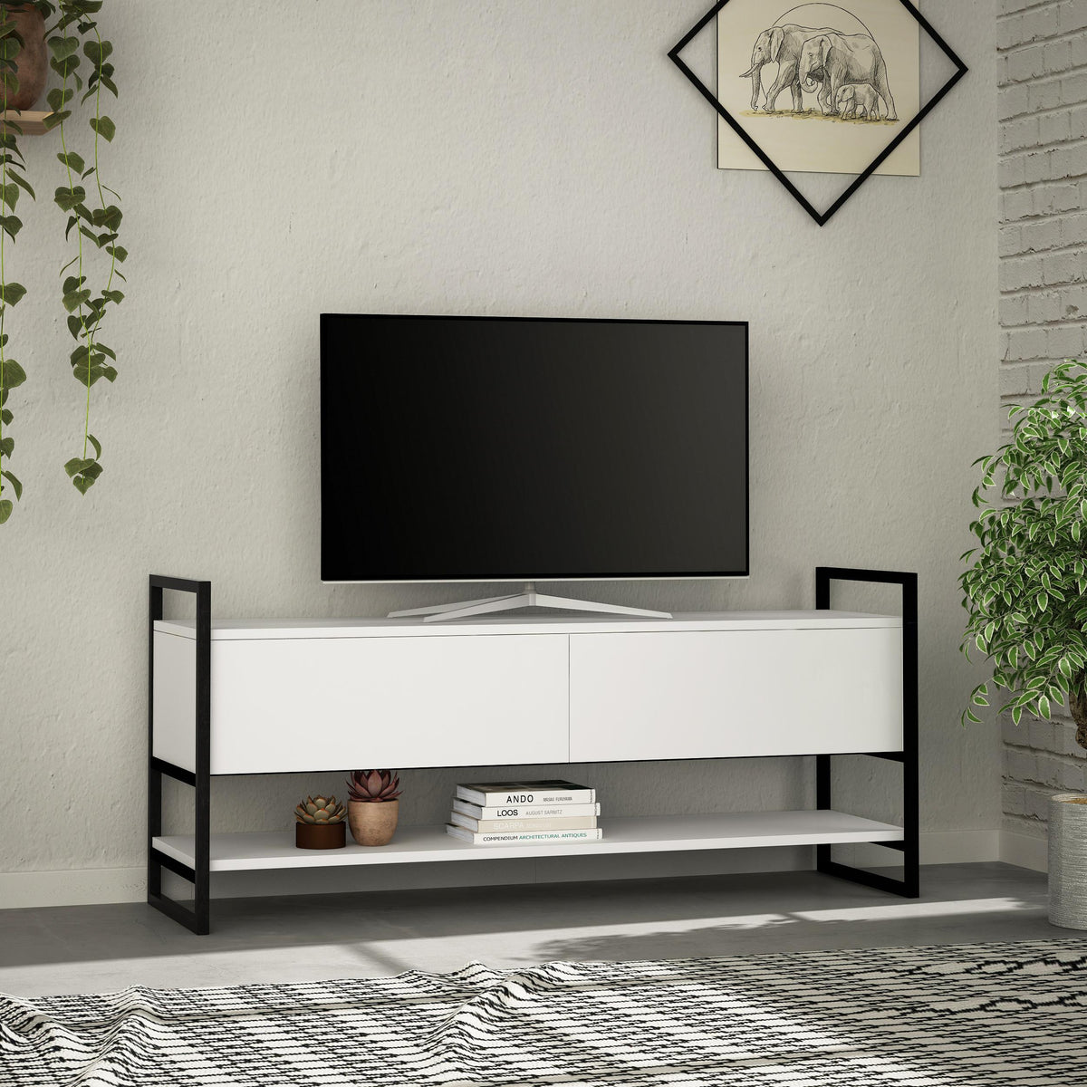 Metola Modern TV Stand Multimedia Stand TV Unit With Storage Cabinet 130cm – White