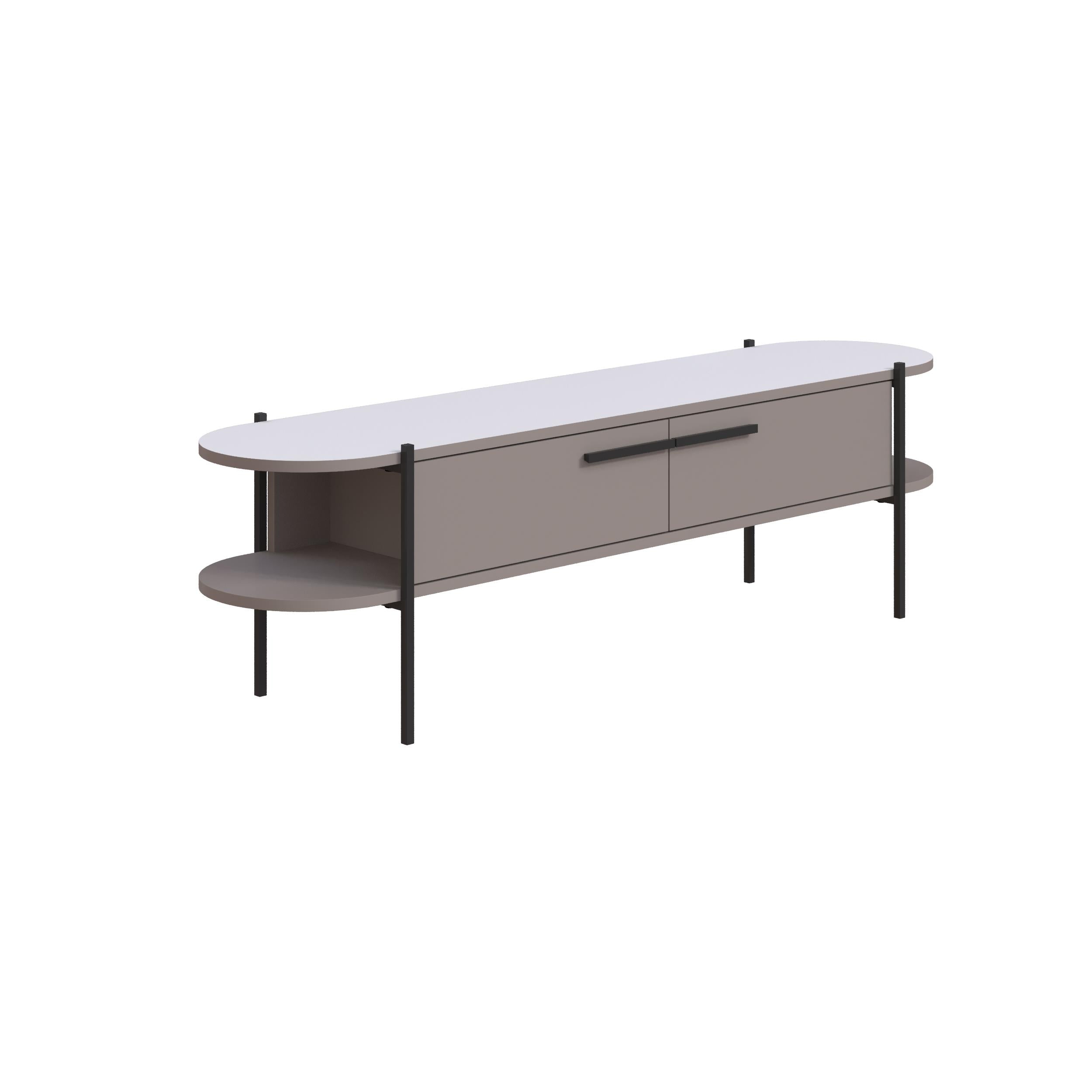 Otis Modern TV Stand Multimedia Centre Metal Leg Storage 160cm – Light Mocha,White