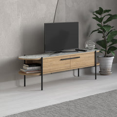 Otis Modern TV Stand Multimedia Centre Metal Leg Storage 160cm – Oak,Carrara