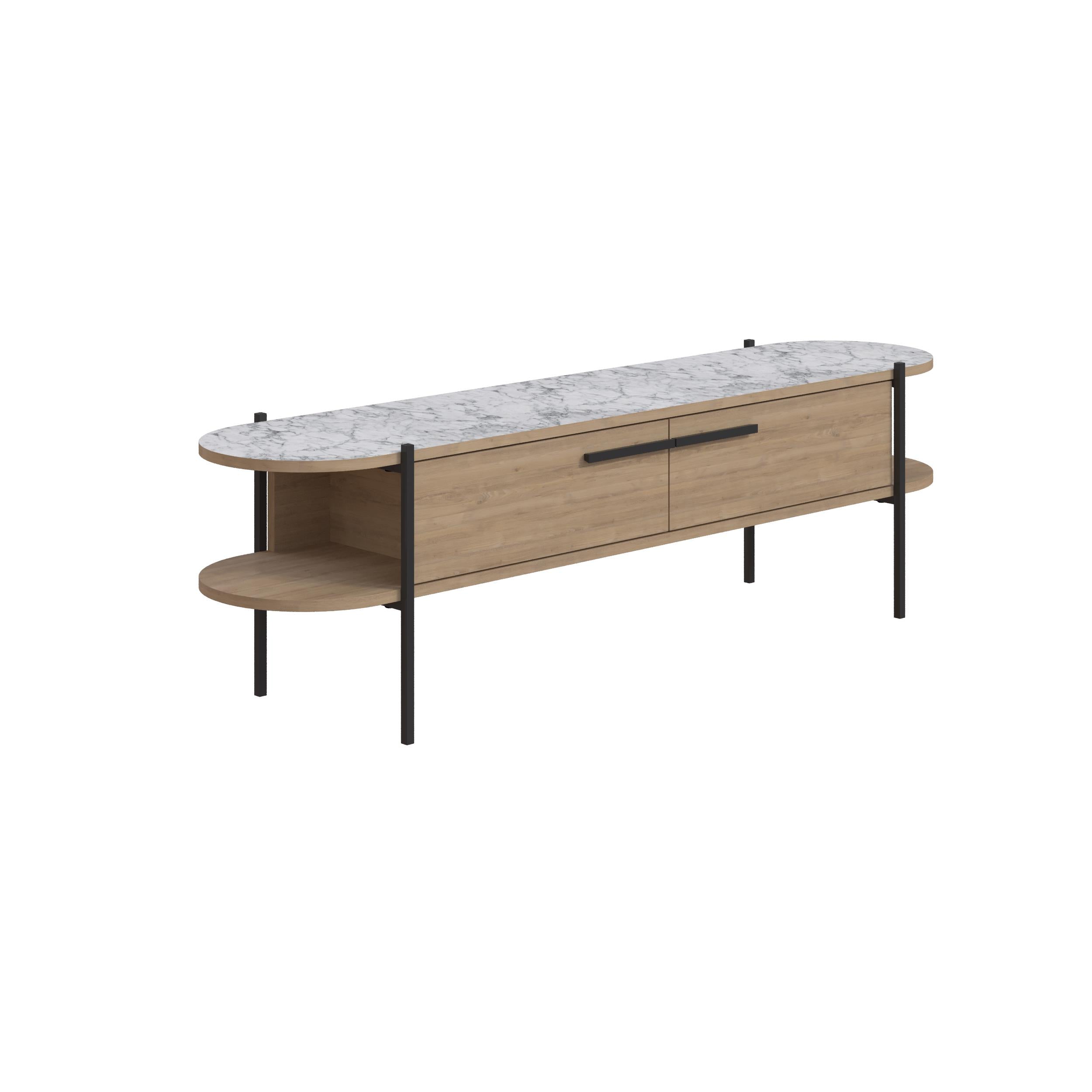Otis Modern TV Stand Multimedia Centre Metal Leg Storage 160cm – Oak,Carrara