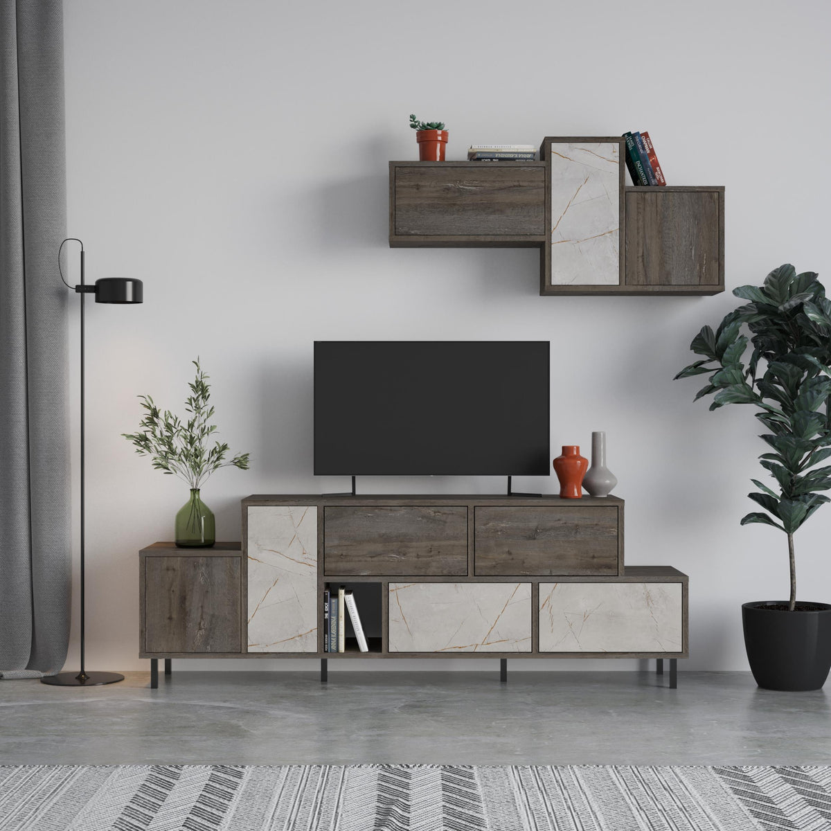 Hermes Modern TV Stand Multimedia Centre TV Unit With Storage Cabinet 171.2 cm – Dark Coffee,Lagina