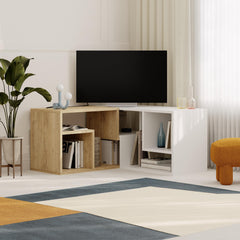 Glis Corner TV Unit – Modern TV Stand with Adjustable Shelves in Sapphire Oak,White