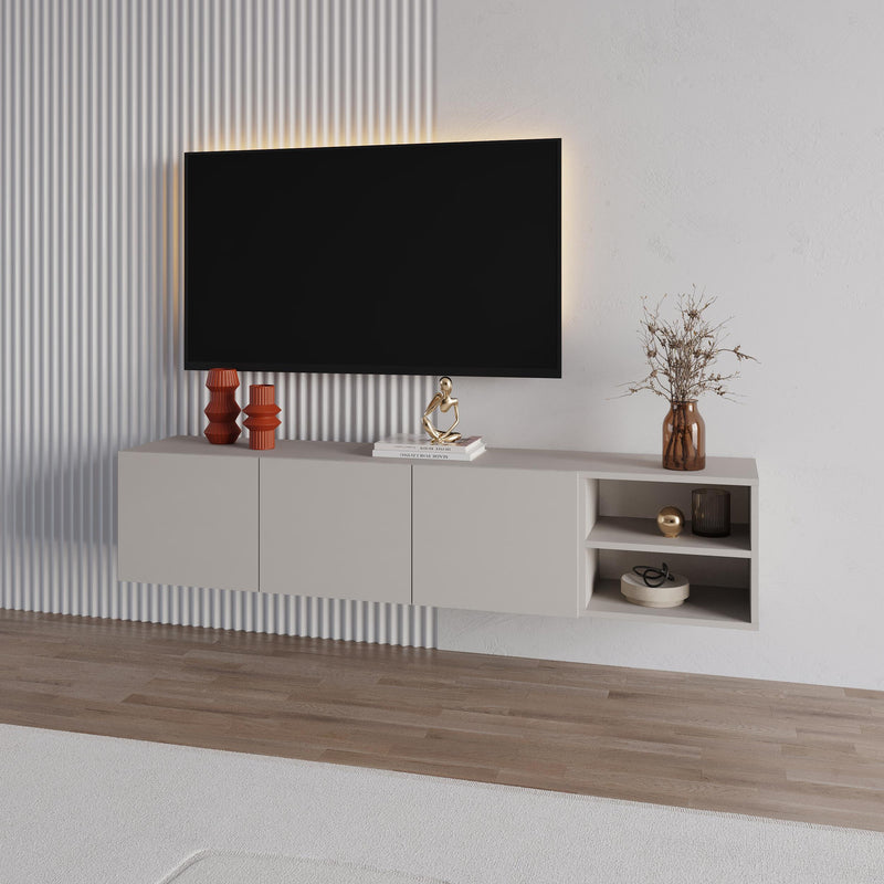 Conrad TV Unit – 180 cm – 3 Soft Close Doors Wall Mounted Entertainment Centre in Sandstone