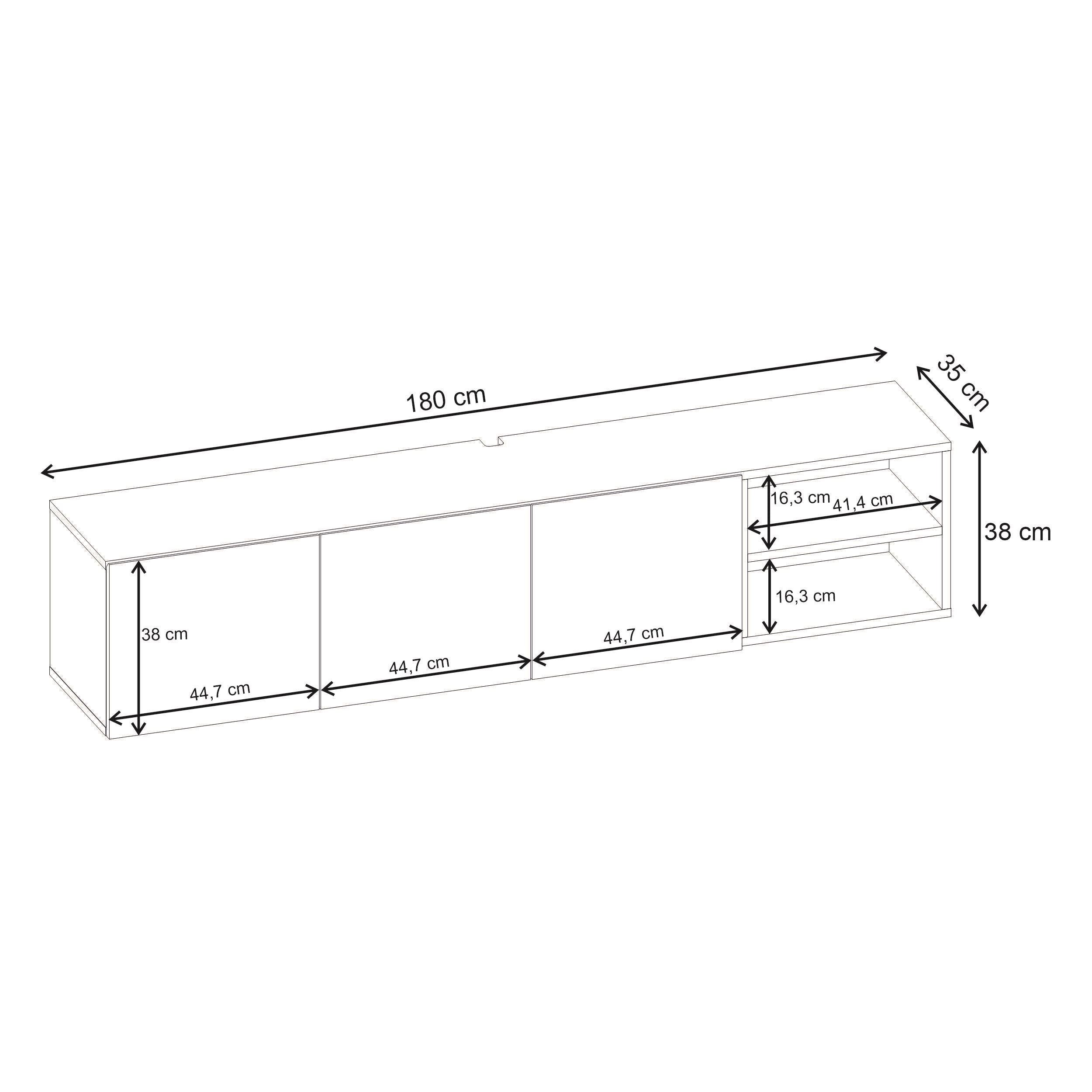 Conrad TV Unit – 180 cm – 3 Soft Close Doors Wall Mounted Entertainment Centre - Additional Image 8