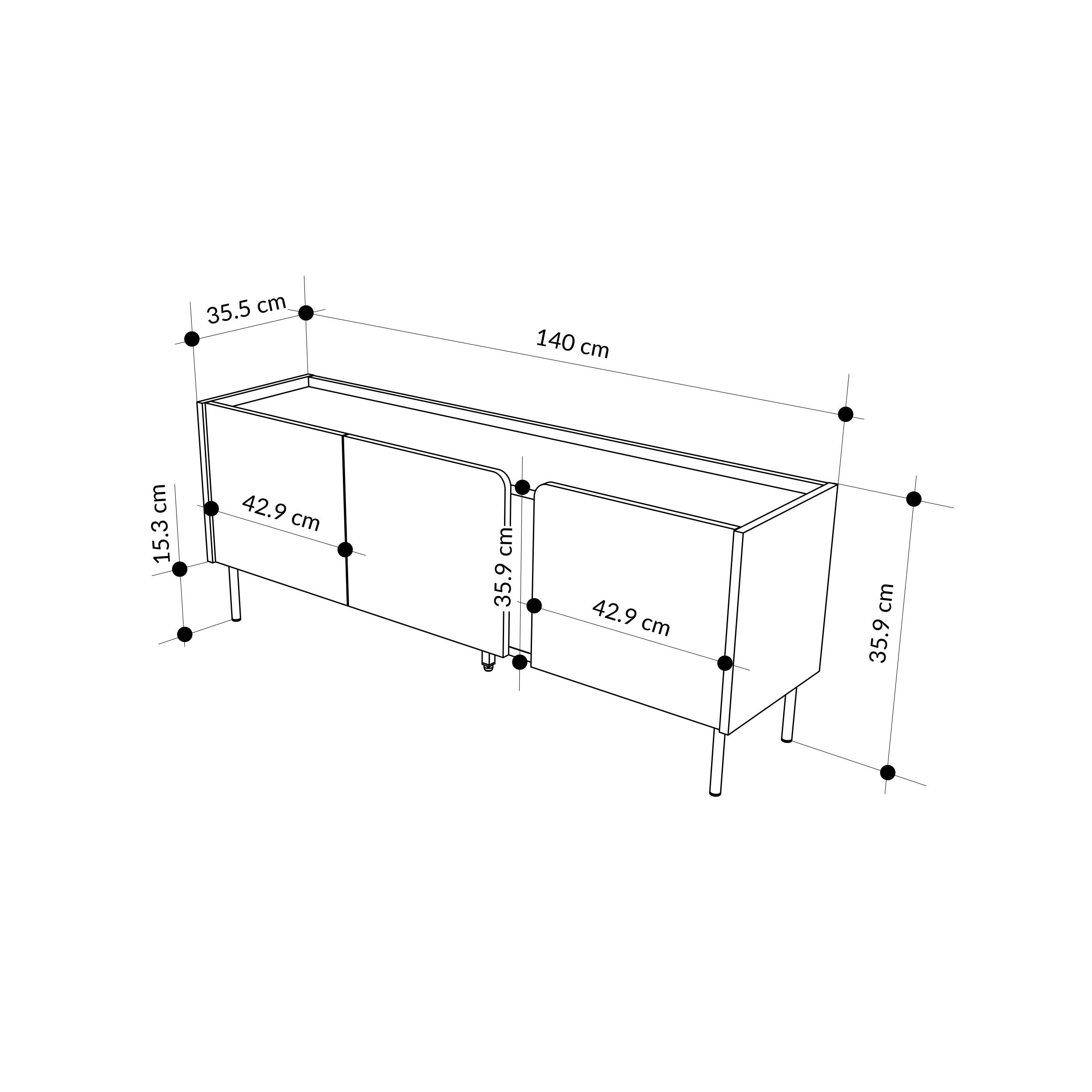 Norm TV Unit 3 Doors - dimensions