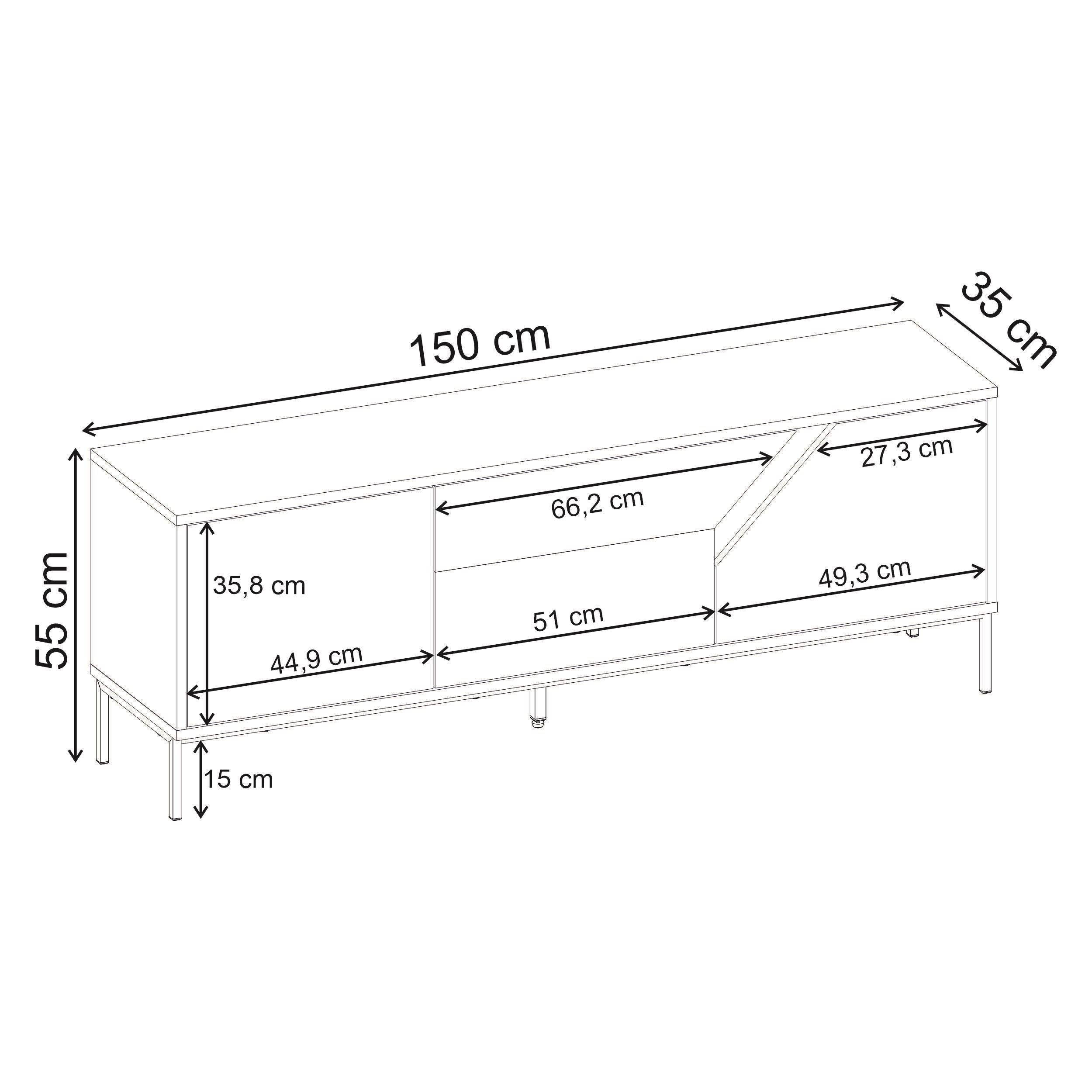 Vesco Modern TV Stand with 3 Door Storage 150cm - Additional Image 3