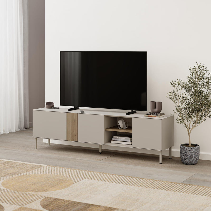 Vena TV Unit 3 Doors-Open Shelves styled in a living room