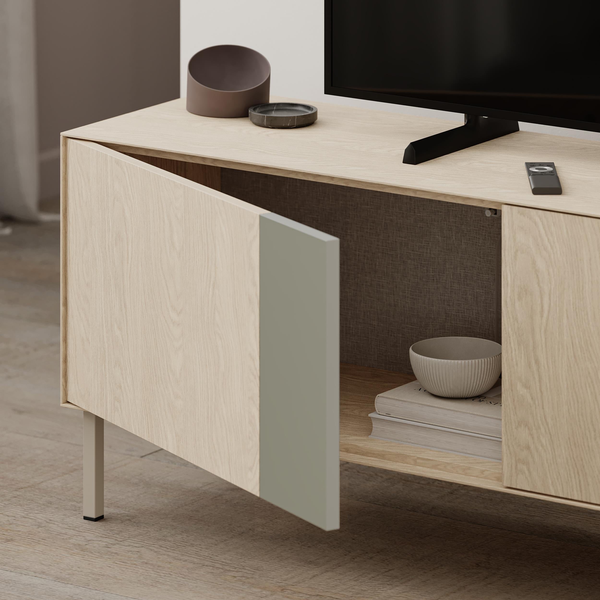 Vena TV Unit 3 Doors-Open Shelves close-up detail