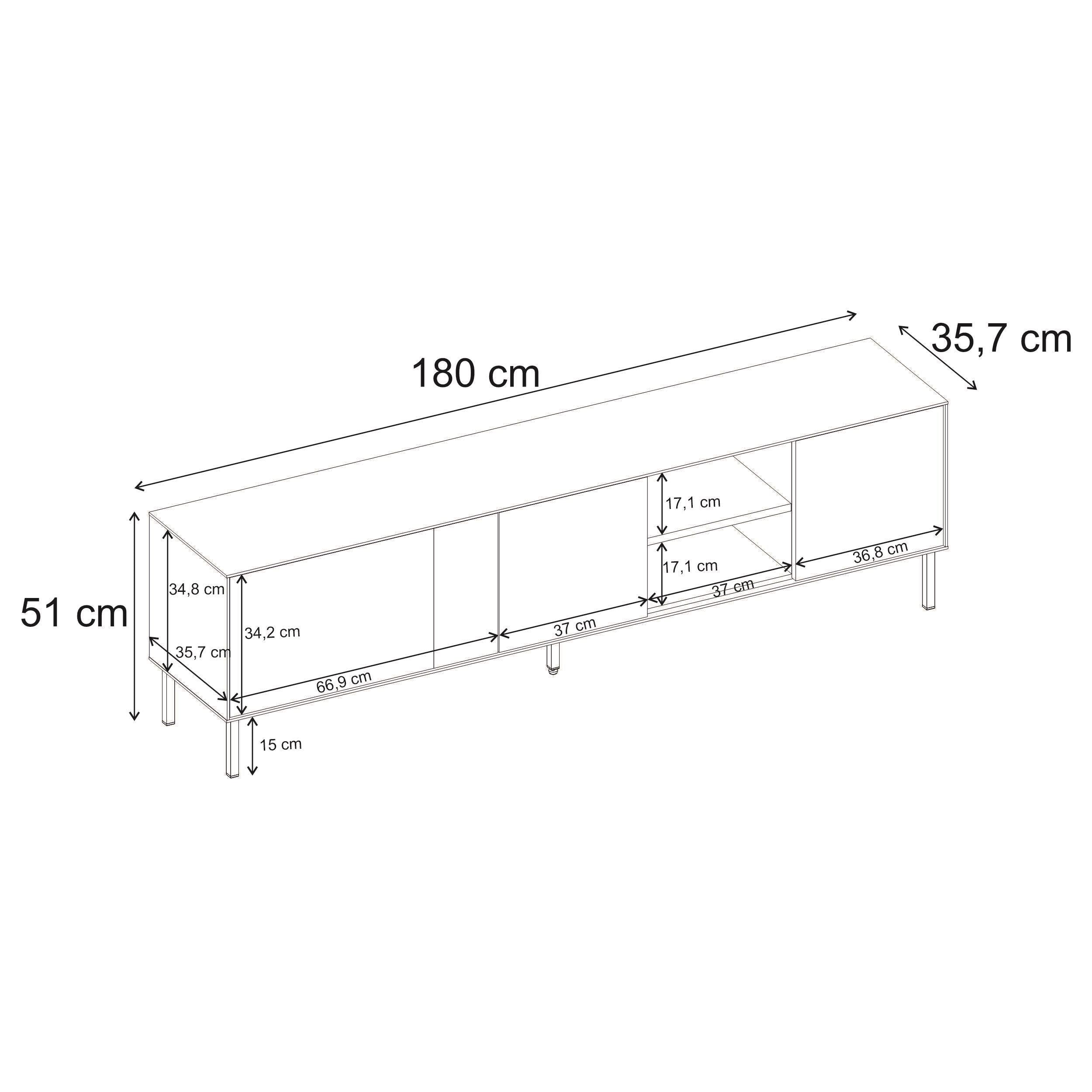 Vena TV Unit 3 Doors-Open Shelves dimensions