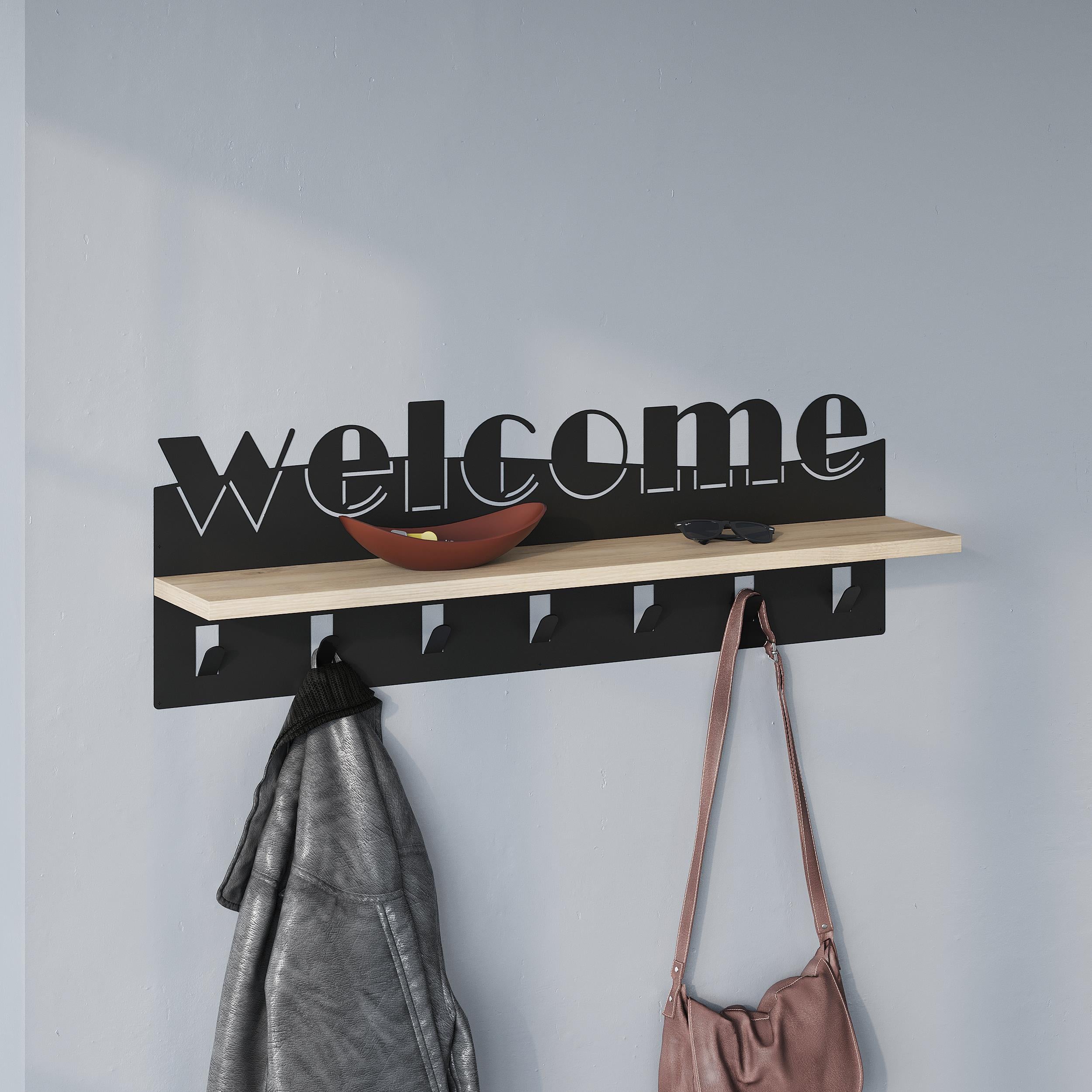 Welcome Hallway Coat Hanger Rack - 7 Hook Wall Mounted Rack