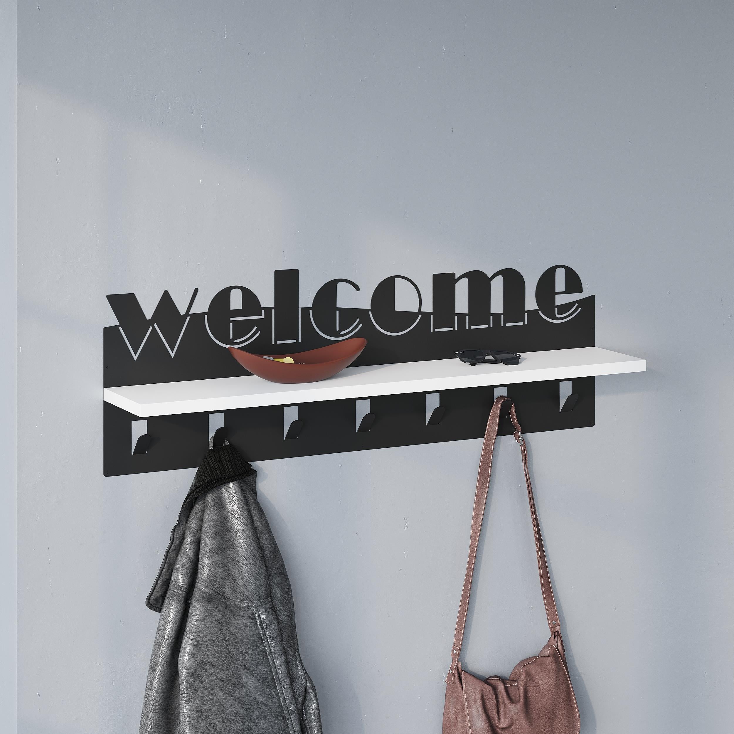 Welcome Hallway Coat Hanger Rack - 7 Hook Wall Mounted Rack