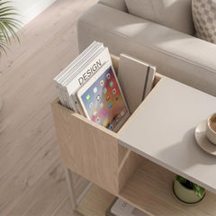 Tania Side Table with Storage Shelves – Sonoma Oak,Sandstone